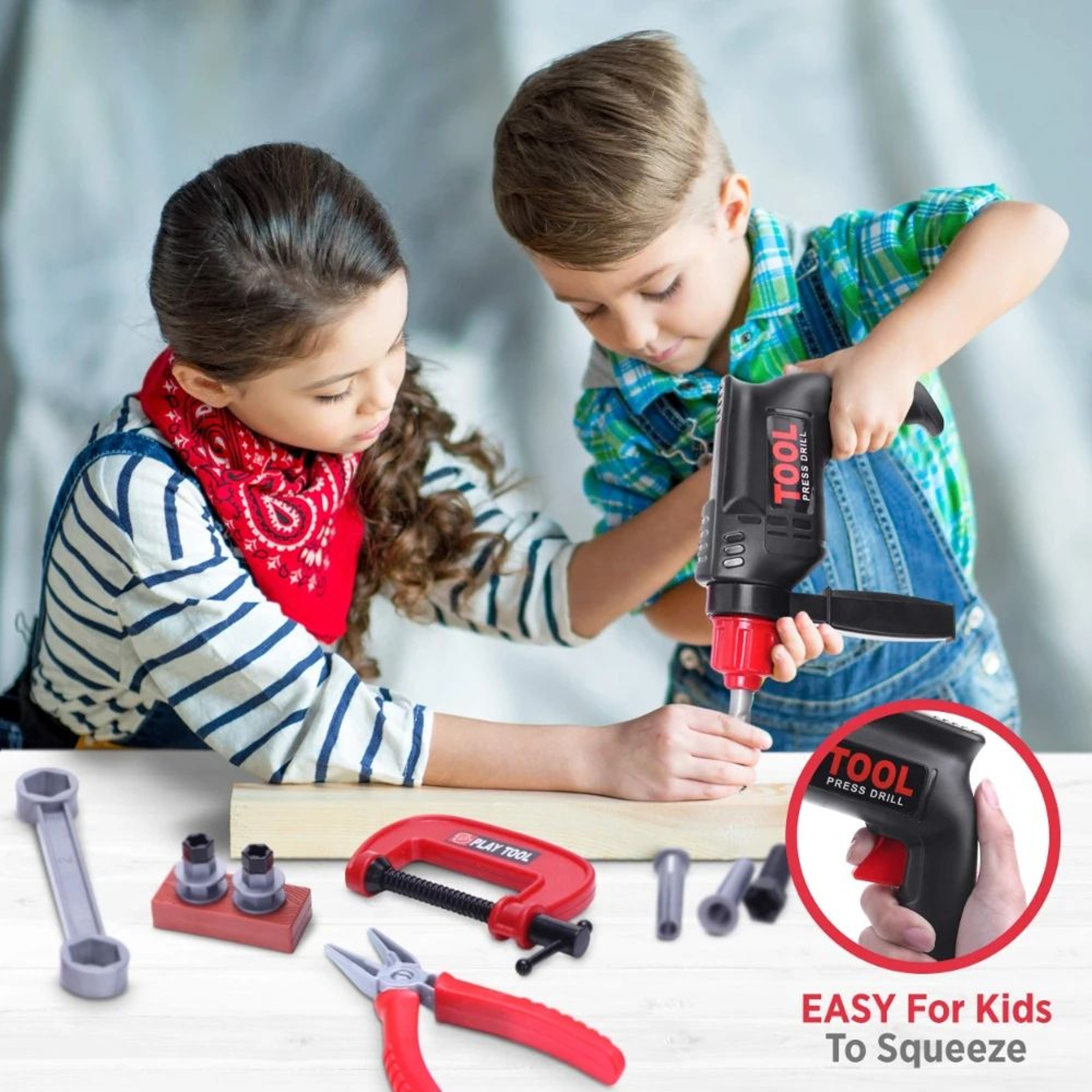 Kids Tool Set With Electric Toy Drill  Pretend Play Tools Construction Kit For Toddlers 5