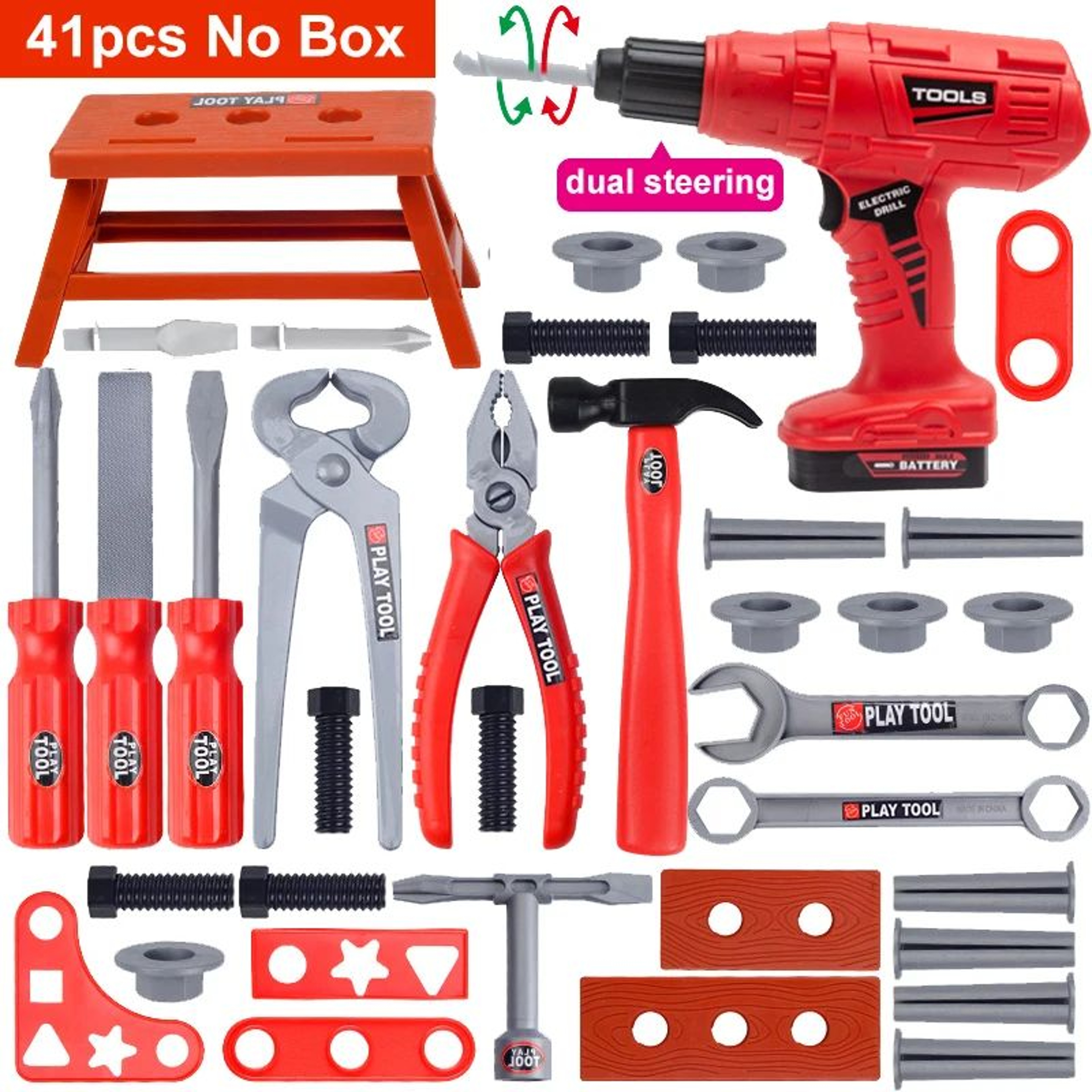 Kids Tool Set With Electric Toy Drill  Pretend Play Tools Construction Kit For Toddlers 8