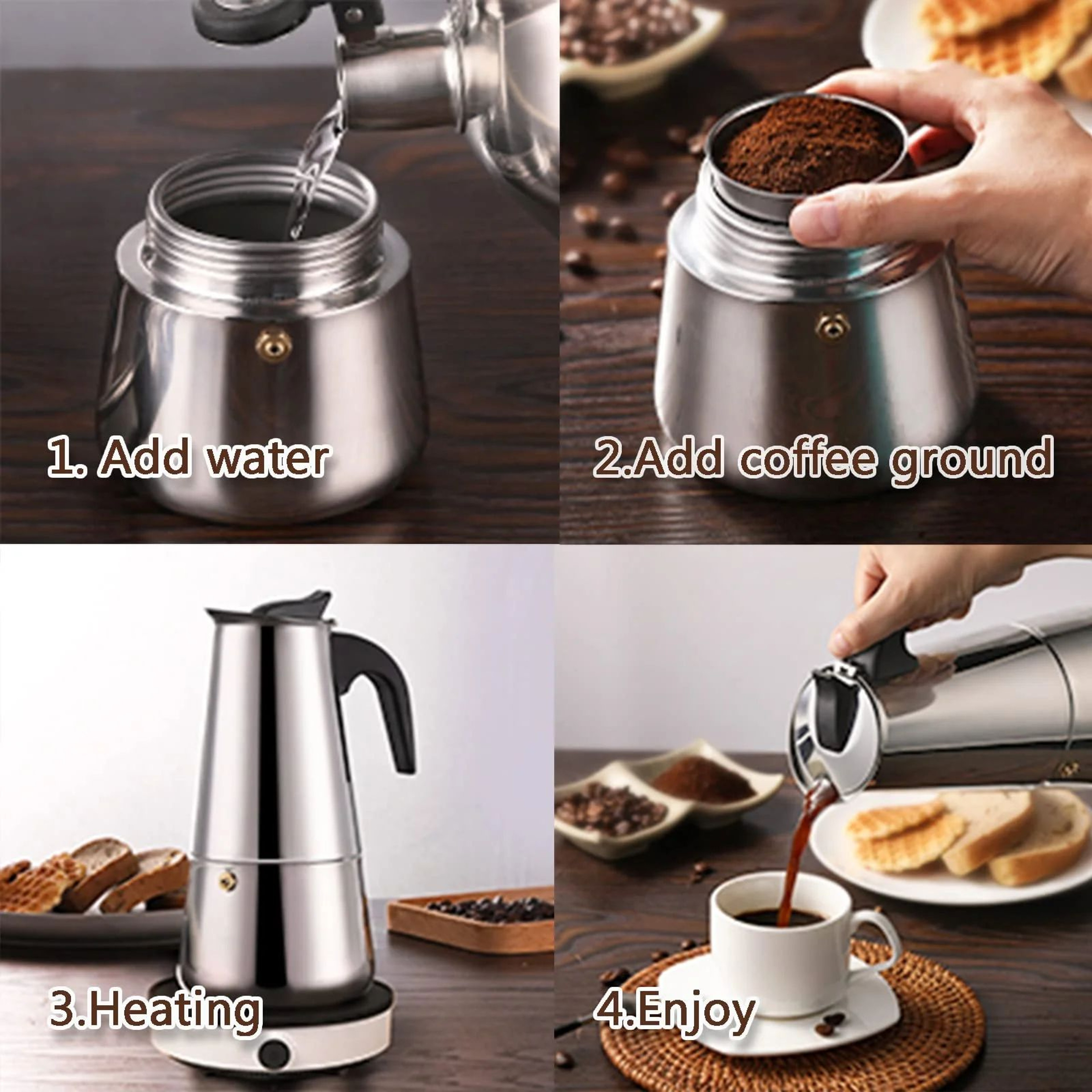 Stainless Steel Moka Pot 9 Cup Stovetop Espresso Maker 15 Oz Italian Coffee Maker For Gas Electric  3