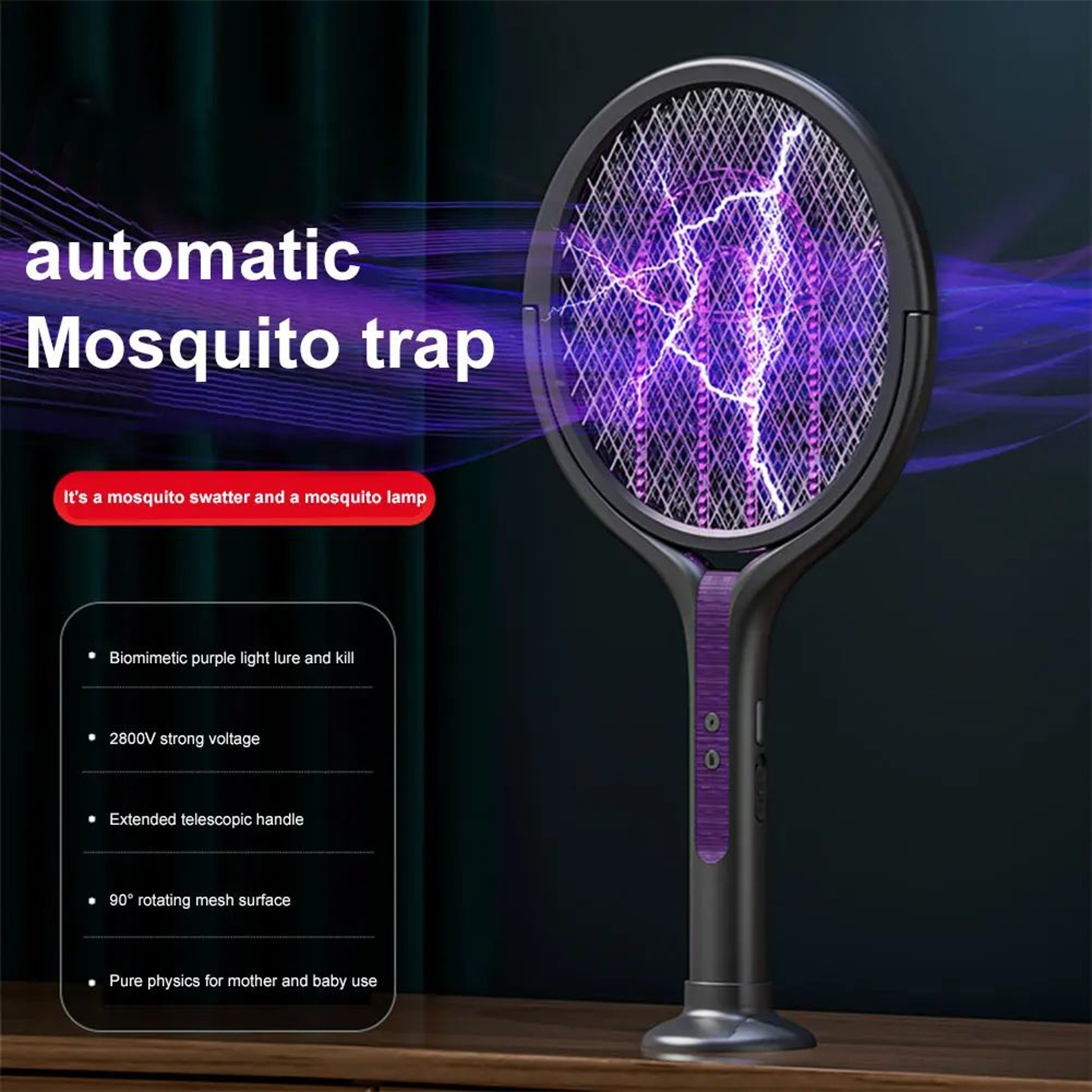 2in1 Rechargeable Mosquito Swatter And Trap Lamp For Home Electric Bug Zapper Racket 2