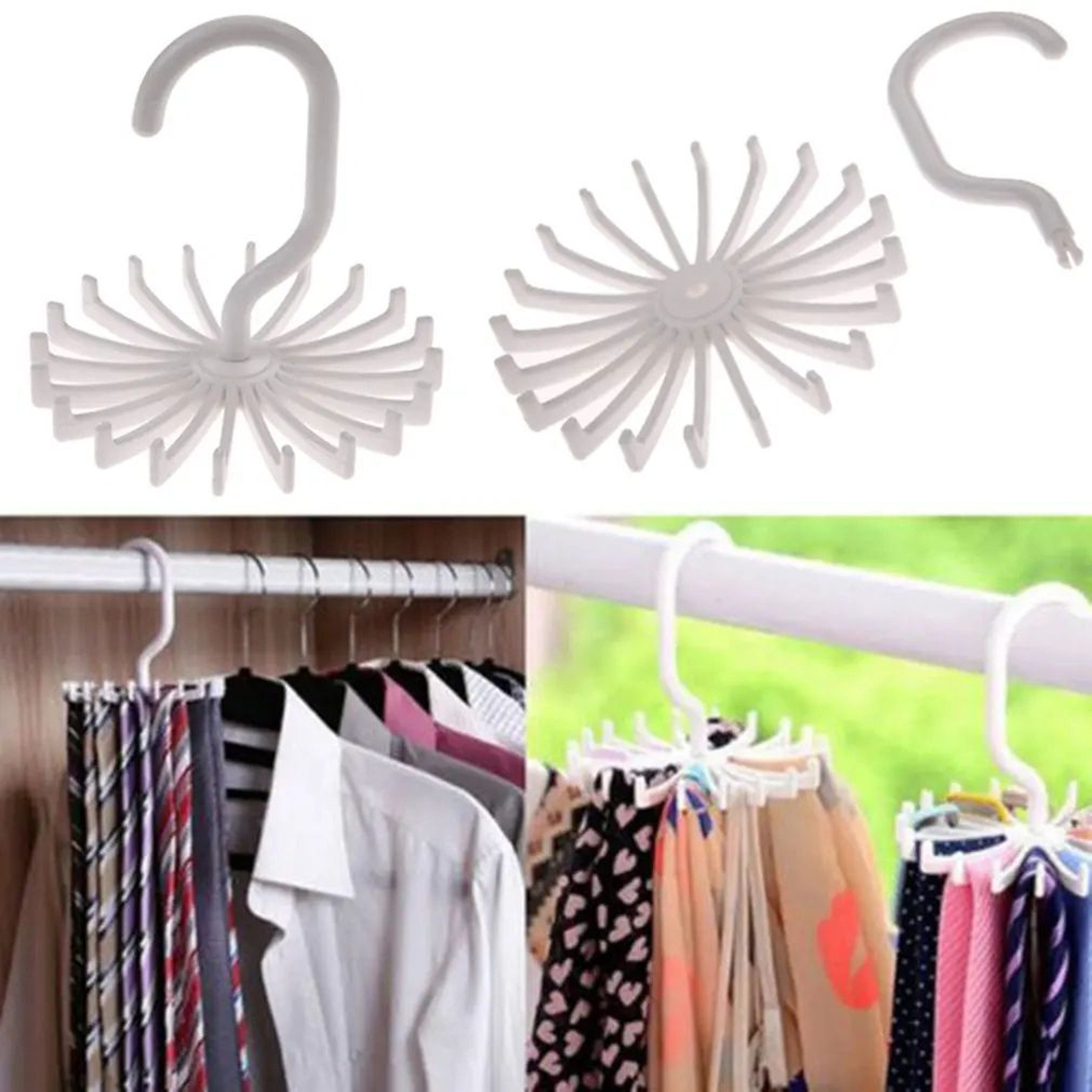360 Rotating Tie  Scarf Organizer Hanger With 20 Hooks  Compact Closet Space Saver 3