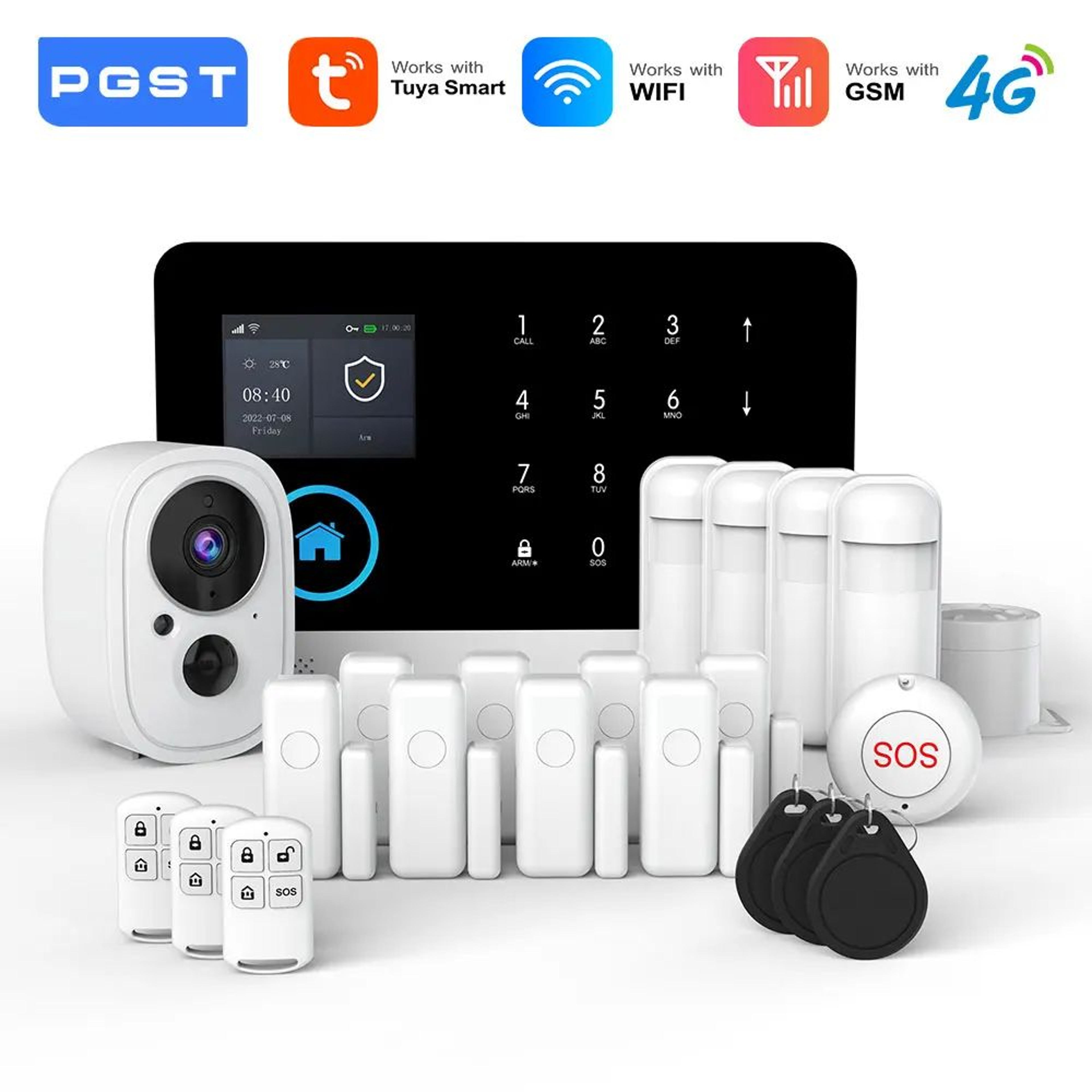 PGST 103 Wireless Home Security System With 4GWiFi App Control 24 Screen RFID  PIR Motion 0