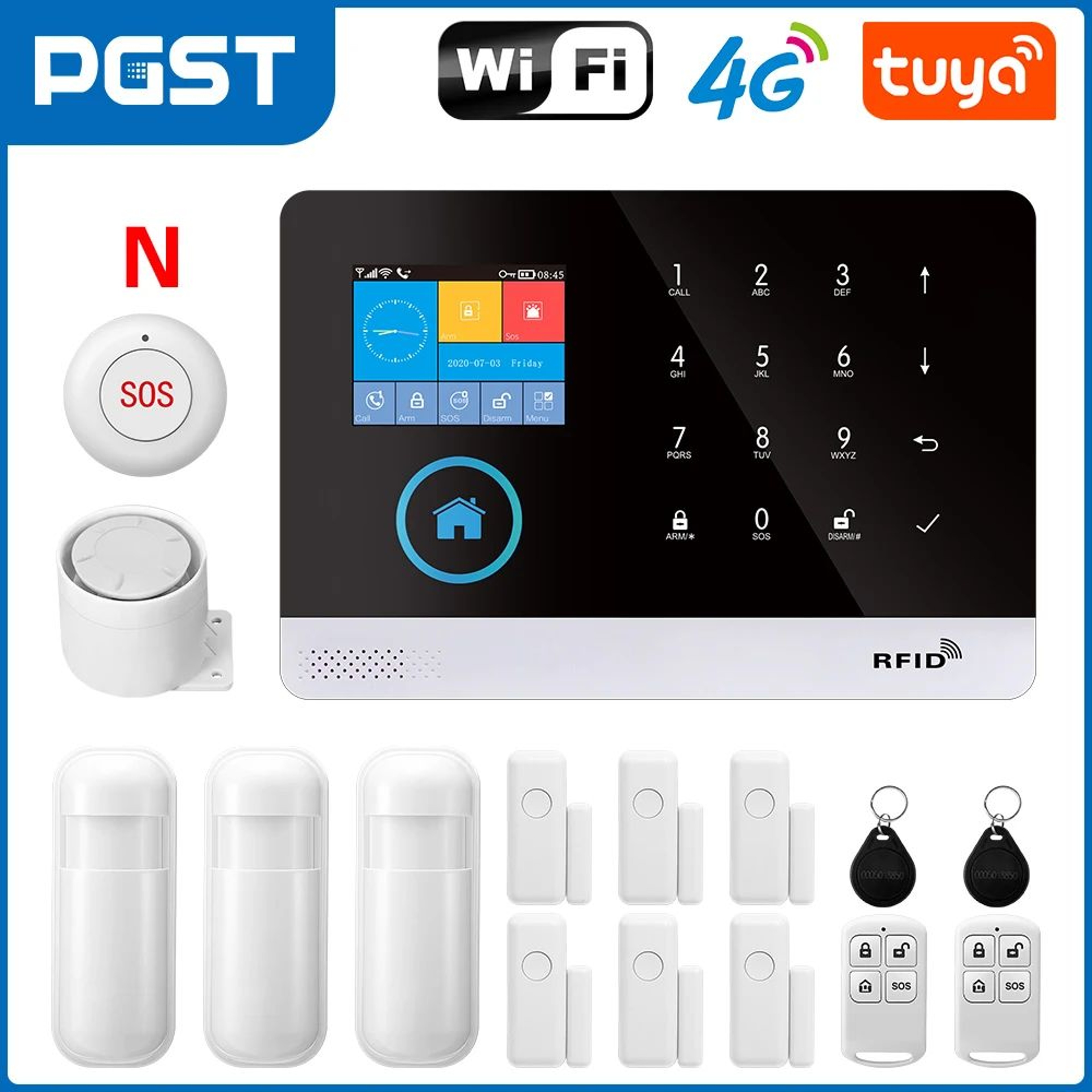 PGST 103 Wireless Home Security System With 4GWiFi App Control 24 Screen RFID  PIR Motion 15