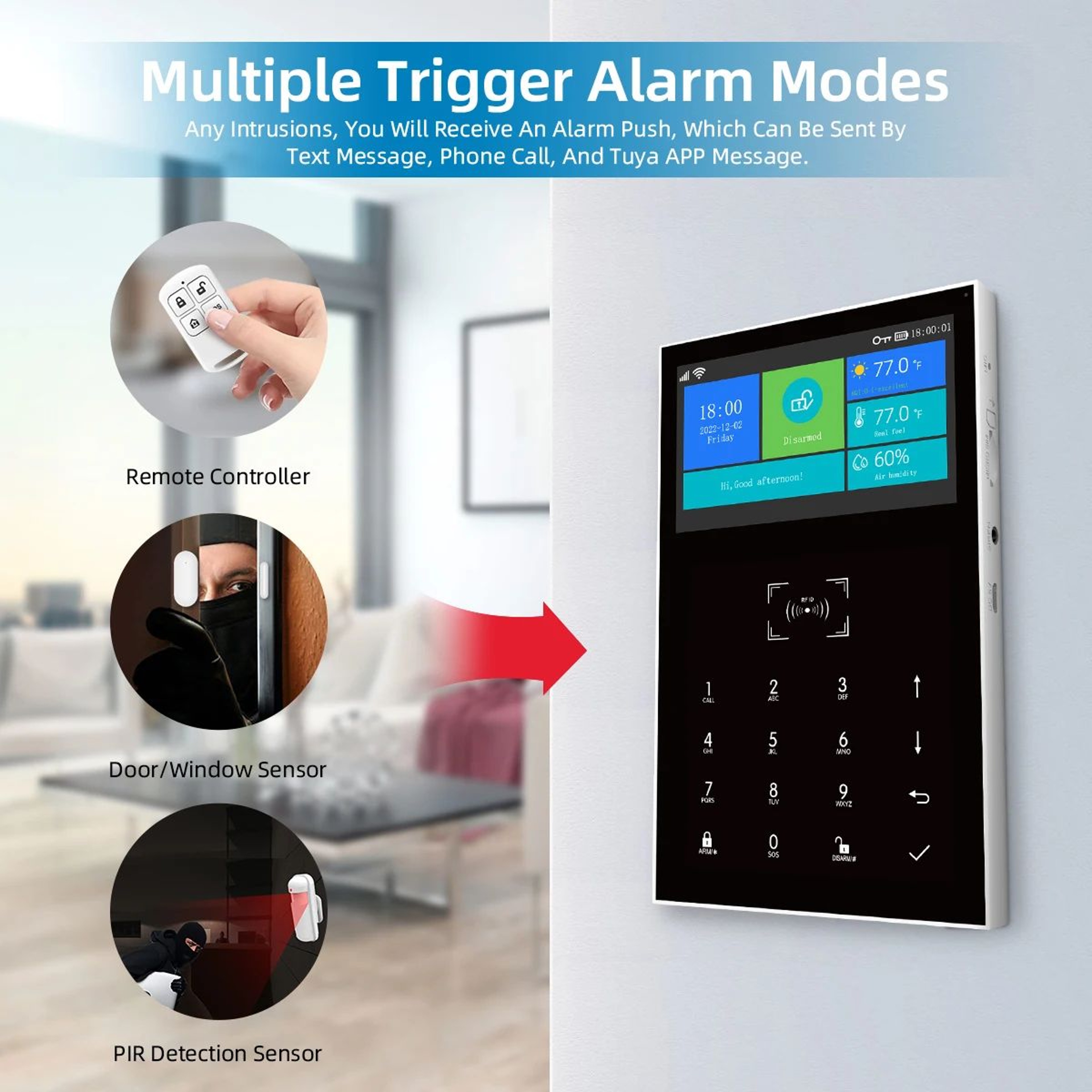 PG109 Tuya Smart WiFi GSM Alarm System With 43 LCD Touchscreen  Temperature Display 1