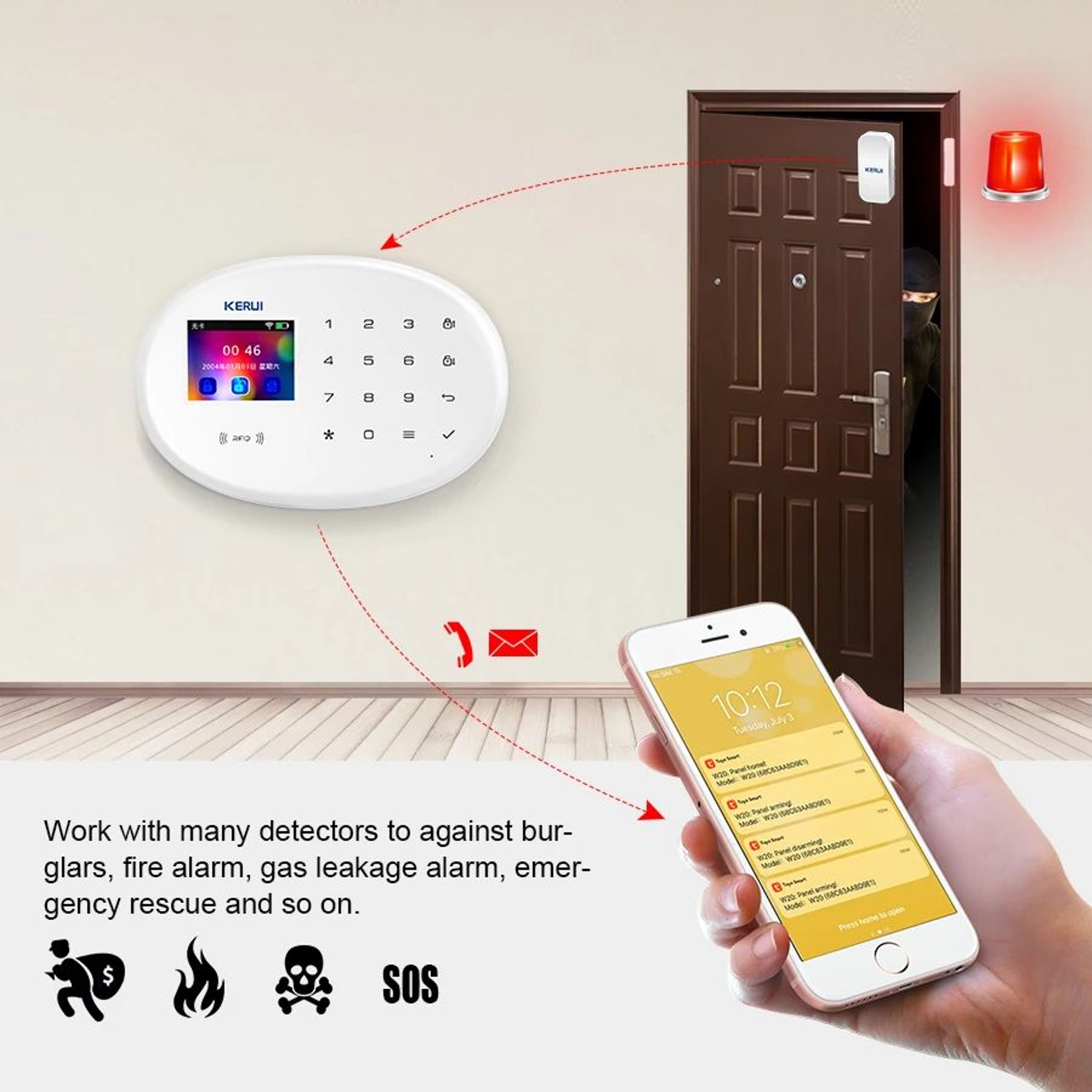 KERUI Tuya Wireless Home Security System Kit  WiFi GSM Alarm System 433MHz With Motion Sensor 2