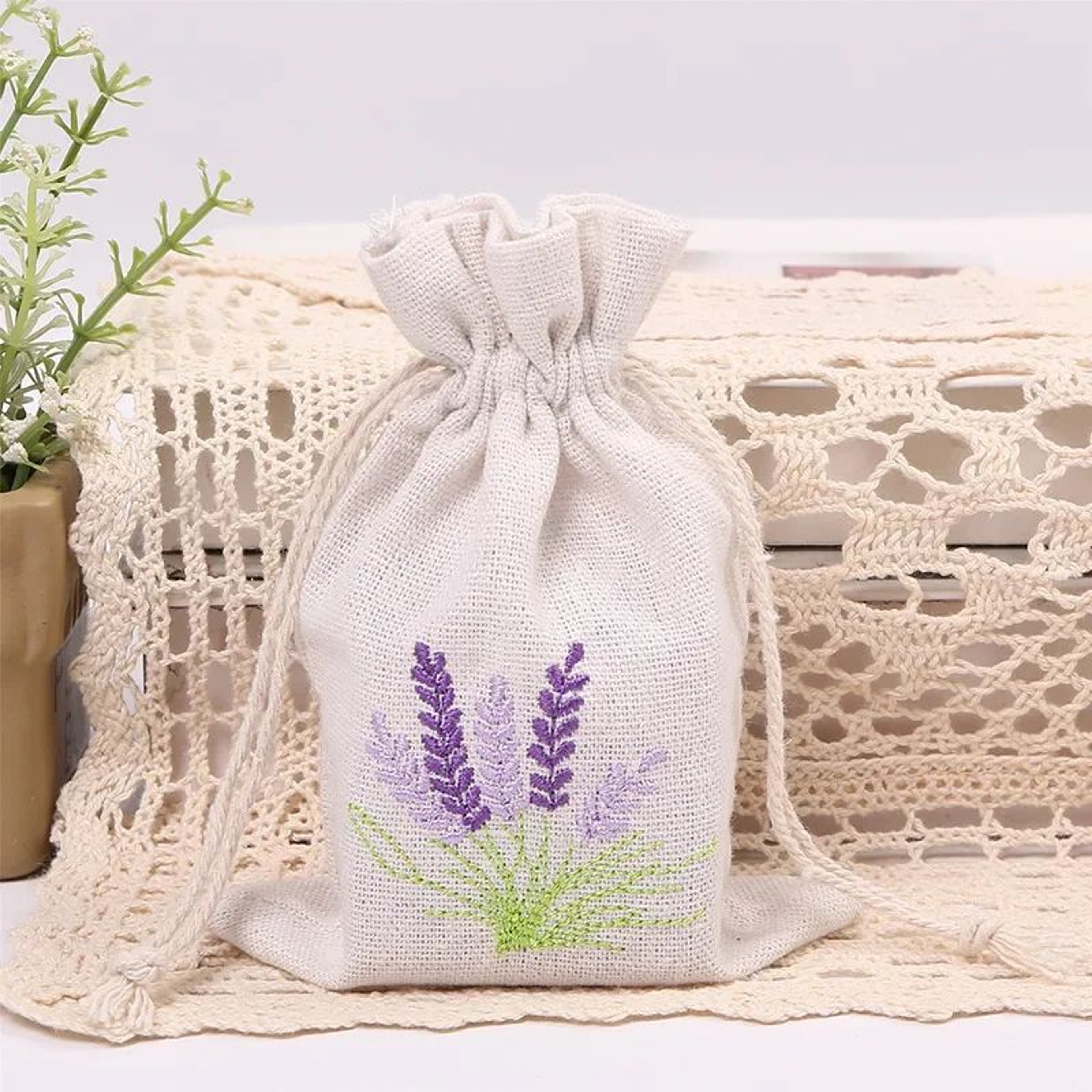 Lavender EmbroideryPrint LinenStyle Gift Bags 39 X 55 In For Wedding Favors  Small Gift Packaging 6