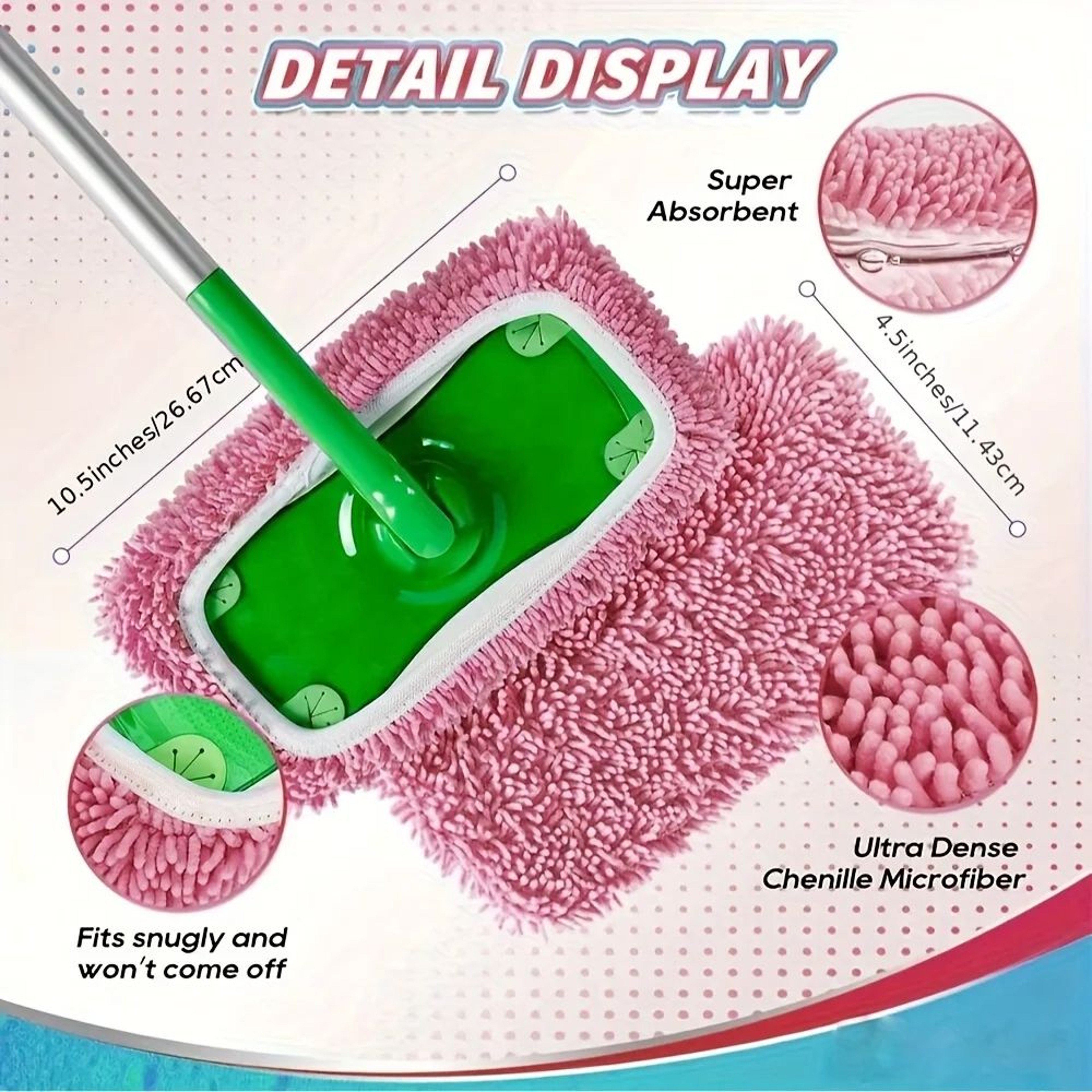 2Pack Chenille Reusable Mop Pads For SwifferStyle Sweepers Washable Dry Sweeping Refills 1