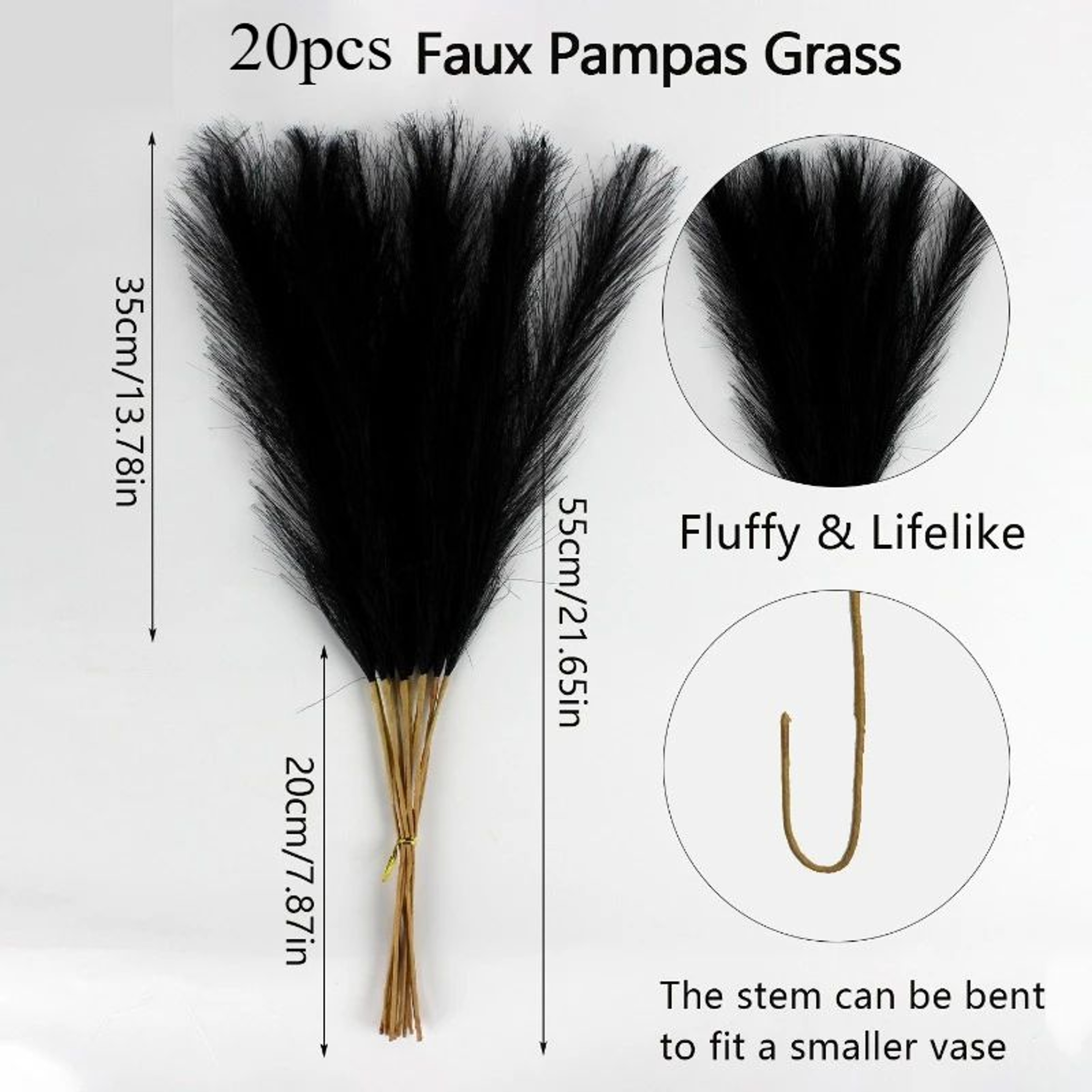 Boho Chic Faux Pampas Grass Decor  Fluffy Black Vase Fillers 1020 Pcs 7