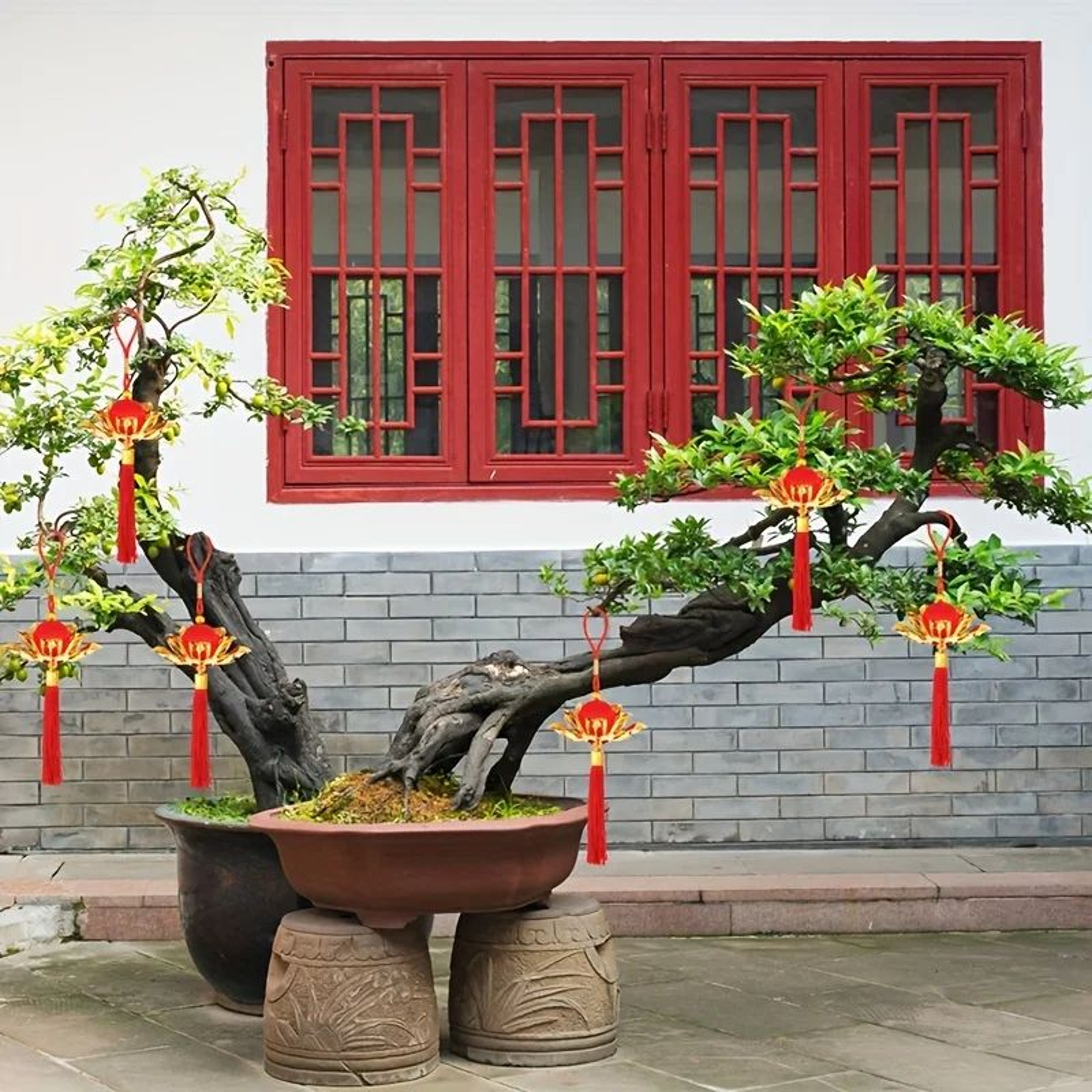 Chinese Lotus Flower Lantern Pendant With Red Tassel Chinese New Year Hanging Lantern Decor For Doo 1
