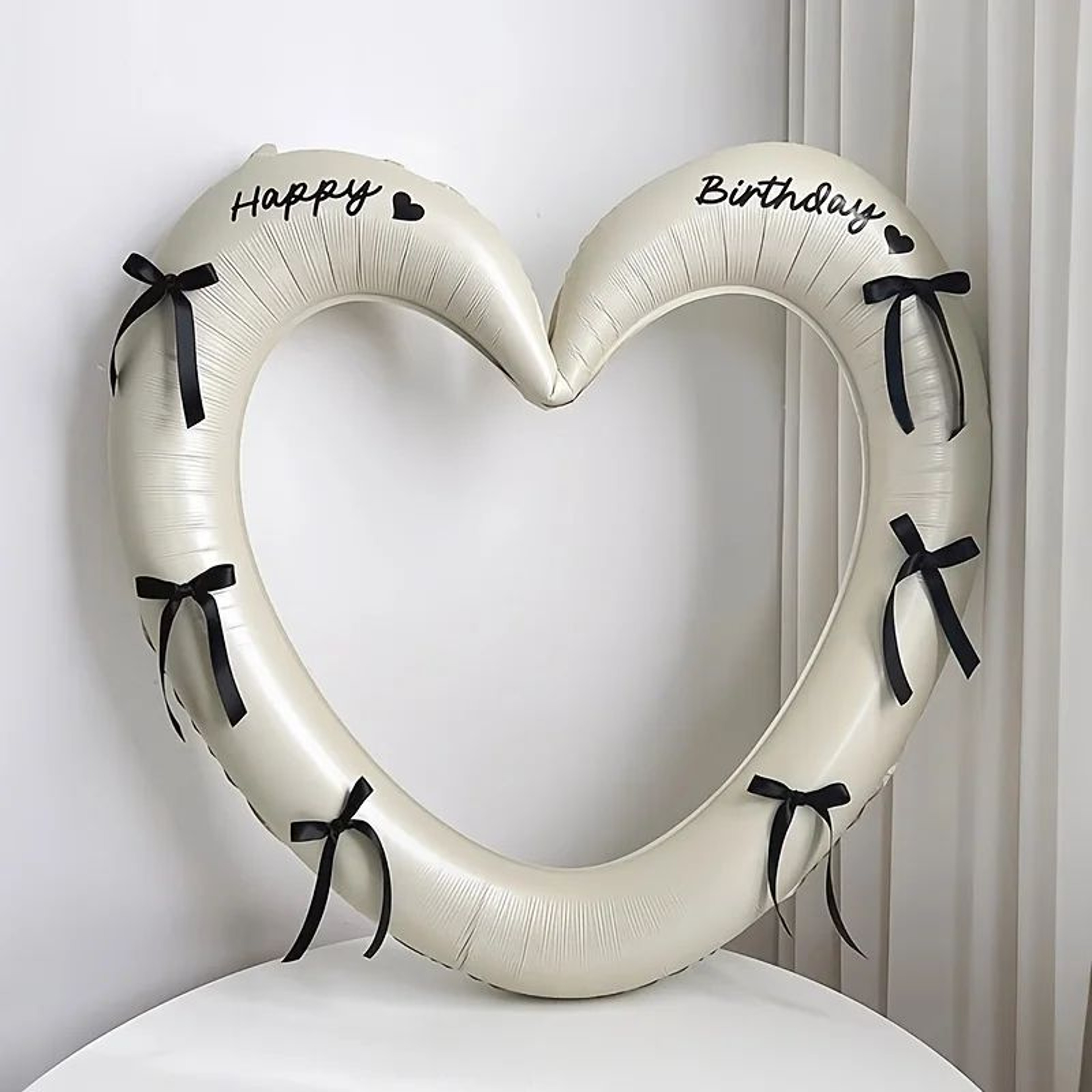 40Inch Hollow Heart Happy Birthday Balloon Set With Bow Foil Party Decor  Photo Prop Kit 2