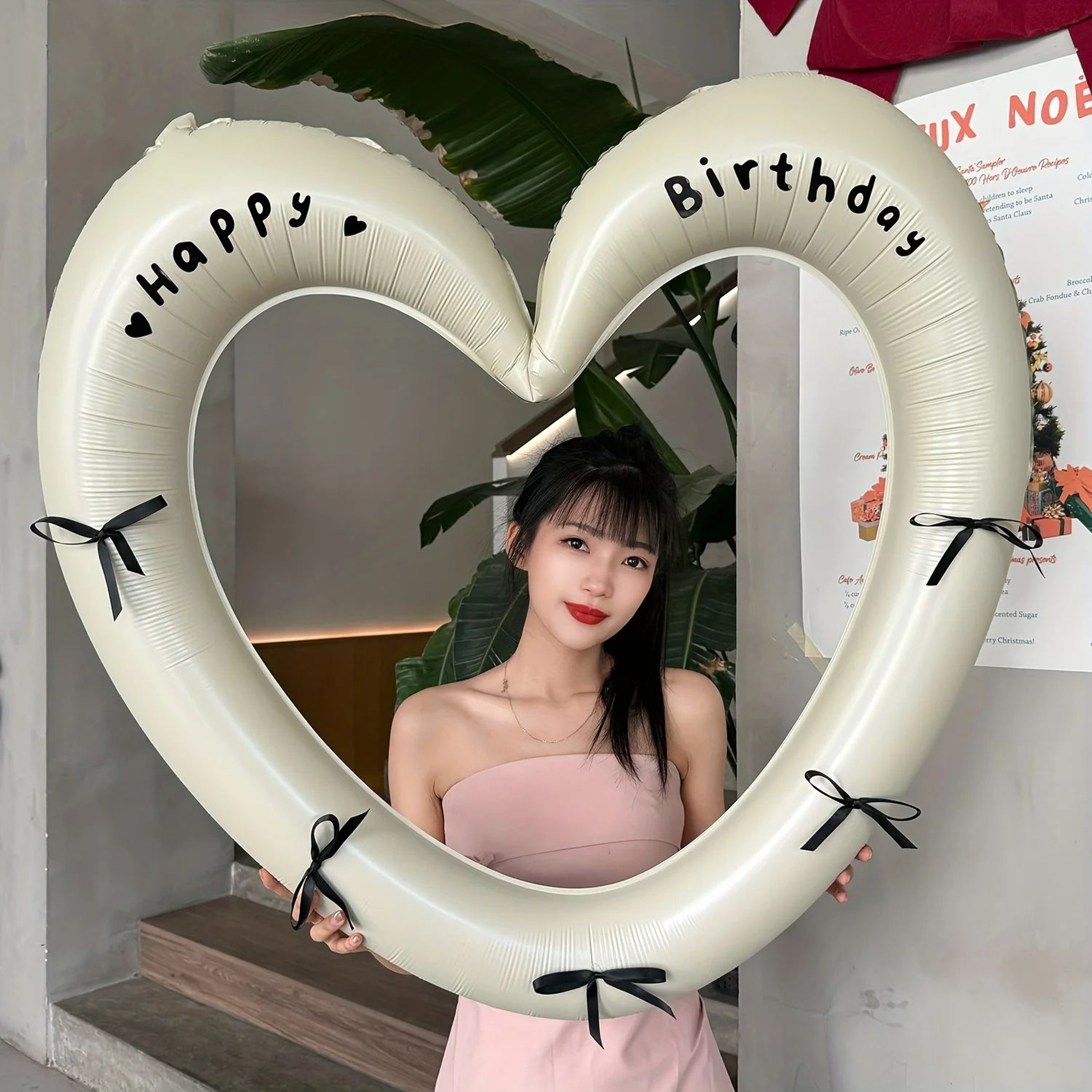 40Inch Hollow Heart Happy Birthday Balloon Set With Bow Foil Party Decor  Photo Prop Kit 3