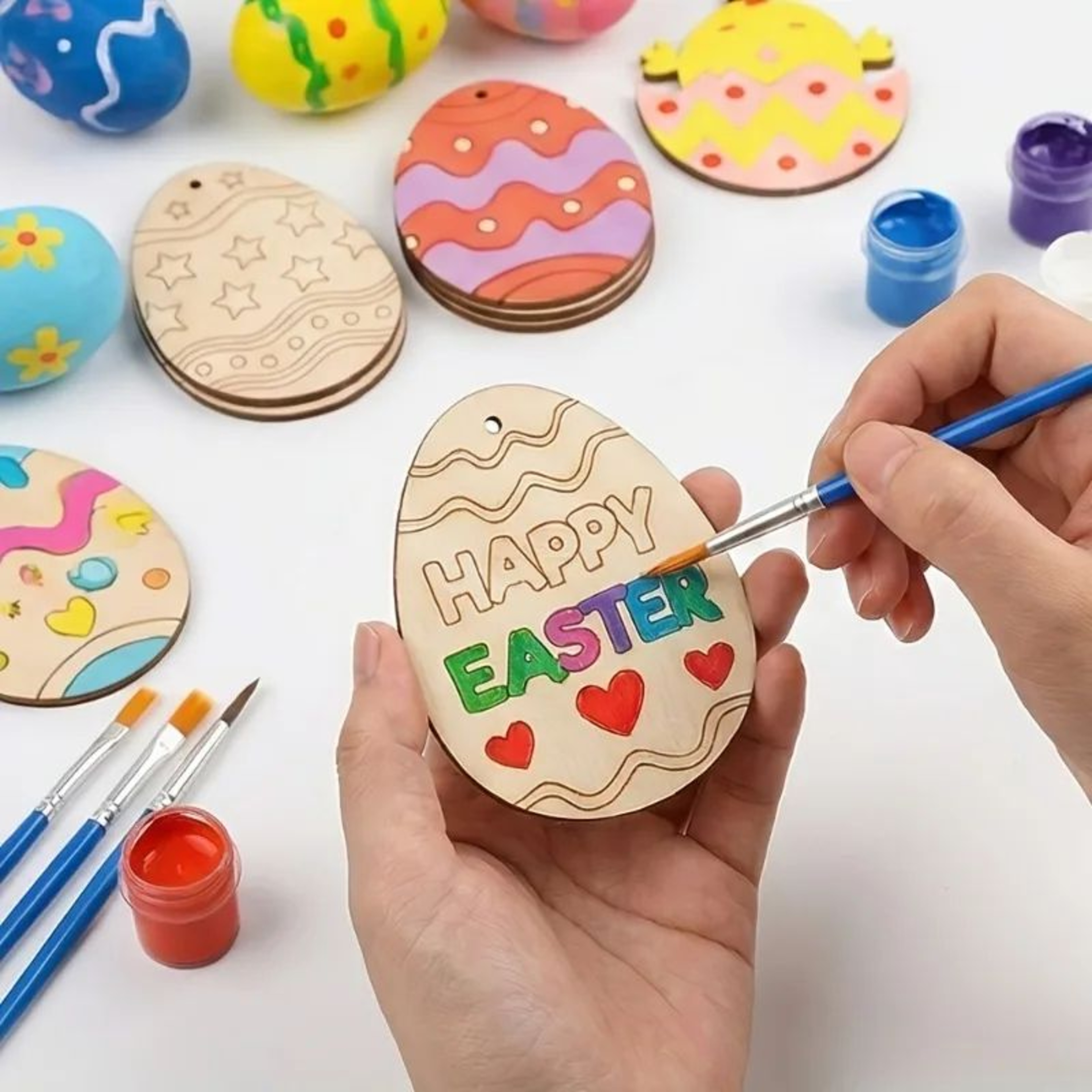 Premium 24Piece DIY Wooden Easter Egg Cutouts  Paintable Hanging Ornaments  Wood Tags For Spring De 1