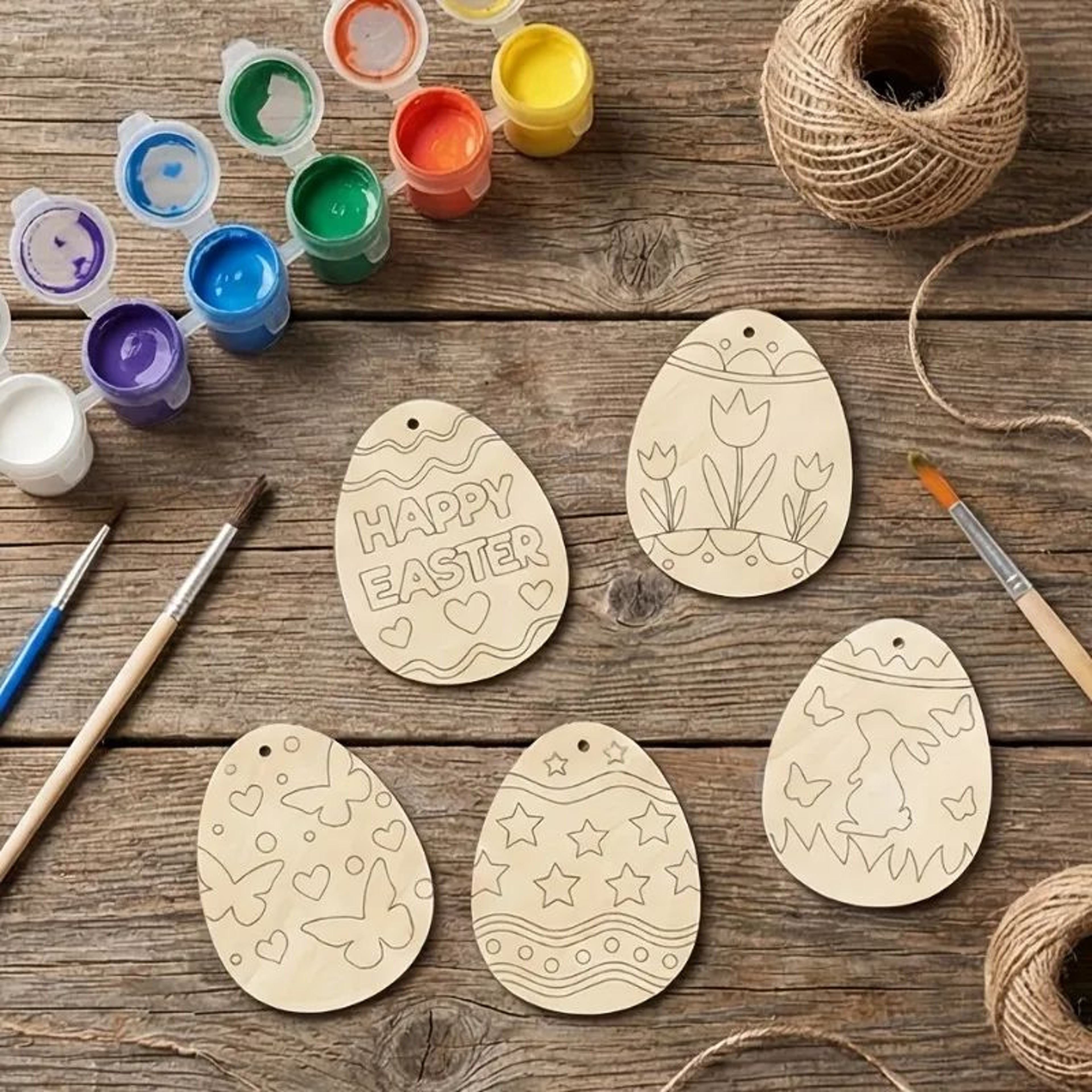 Premium 24Piece DIY Wooden Easter Egg Cutouts  Paintable Hanging Ornaments  Wood Tags For Spring De 3