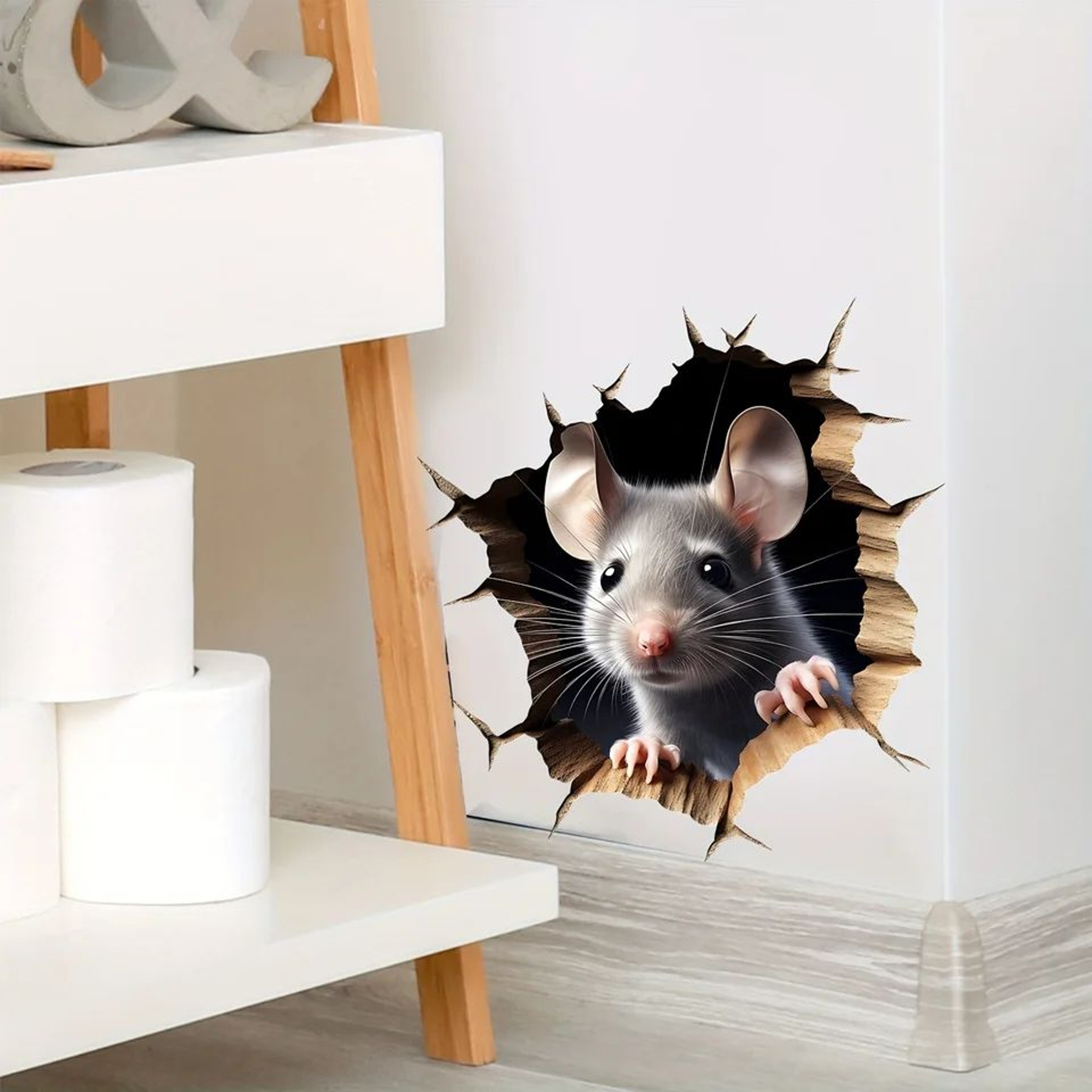 Delightful 3D Mouse Hole Wall Sticker  Removable Vinyl Wall Decal For Playful Home Decor 0