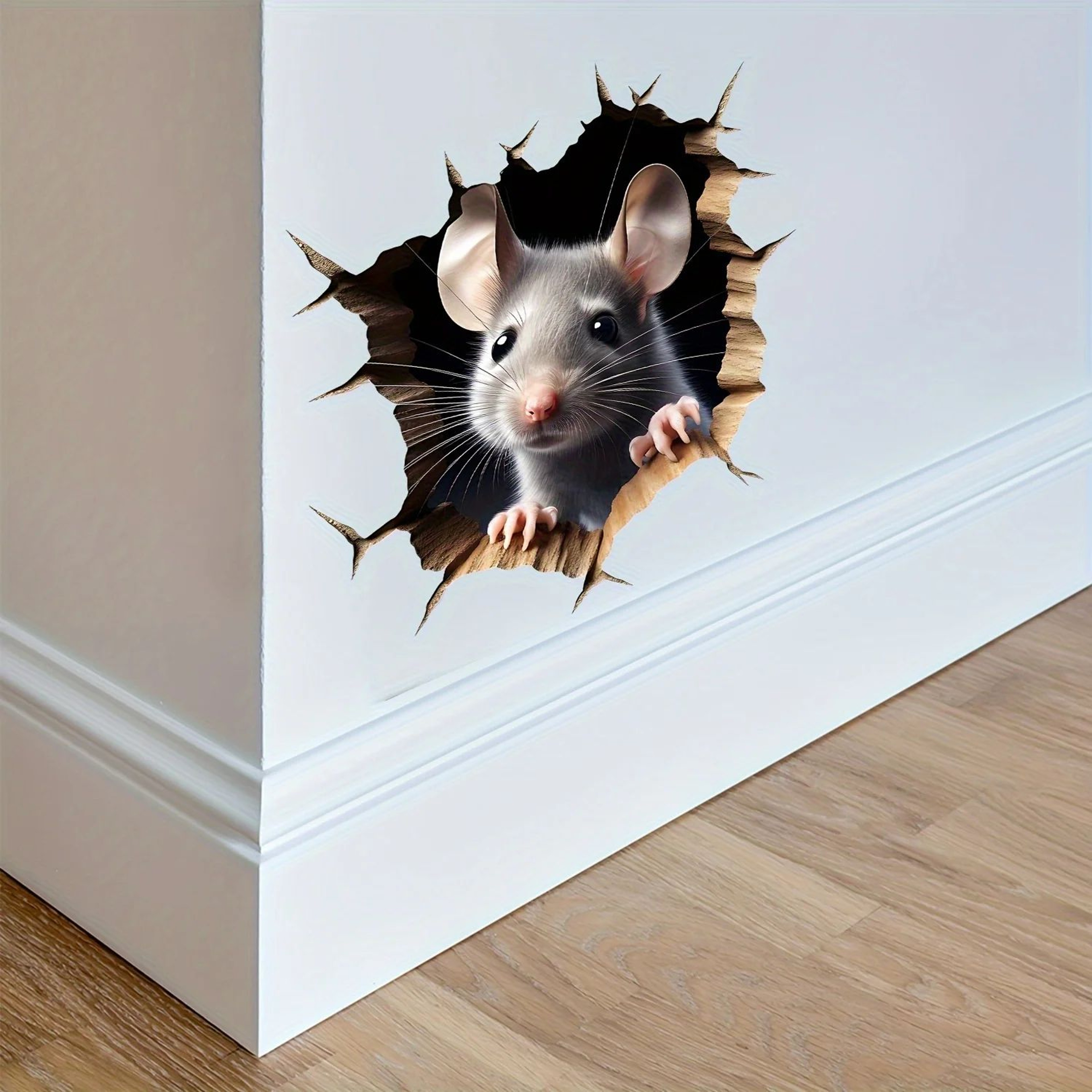 Delightful 3D Mouse Hole Wall Sticker  Removable Vinyl Wall Decal For Playful Home Decor 3