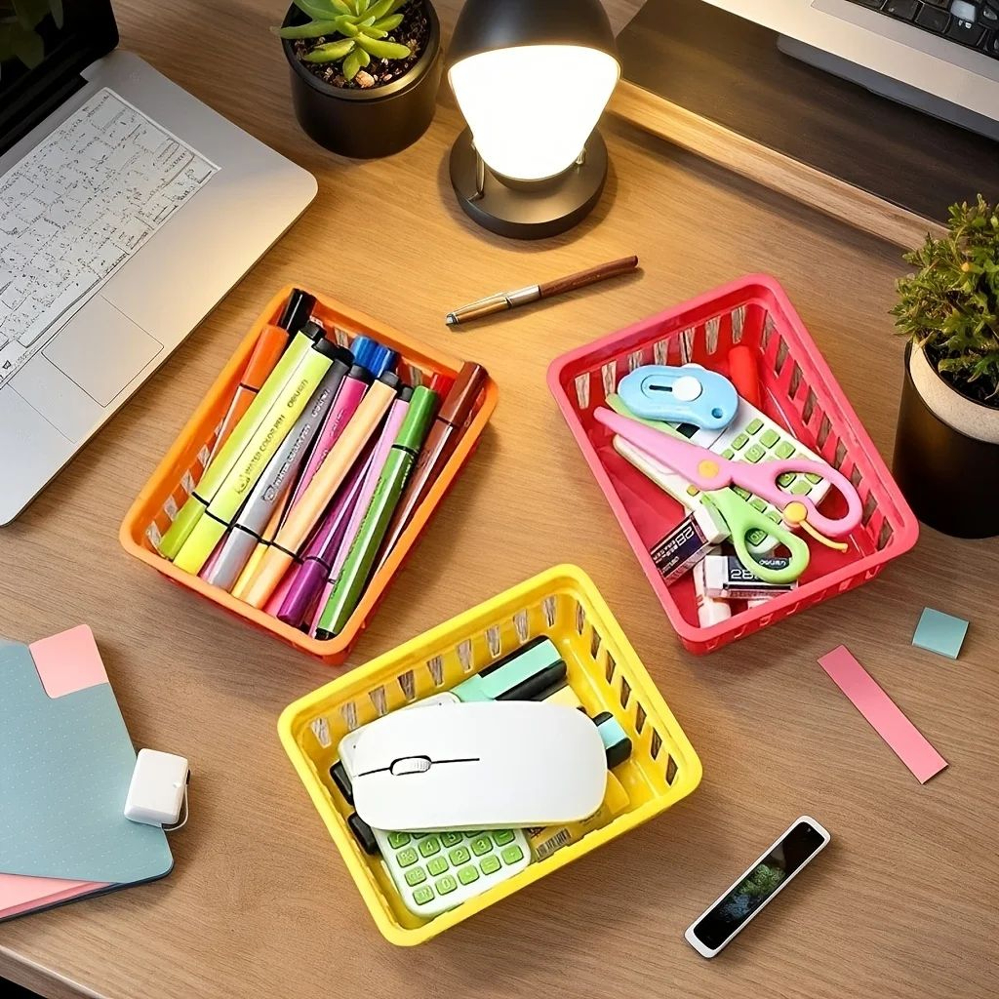 Macaron MultiUse Desktop Storage Baskets  Set Of 6 Plastic Organization Boxes For Office Classroom  4