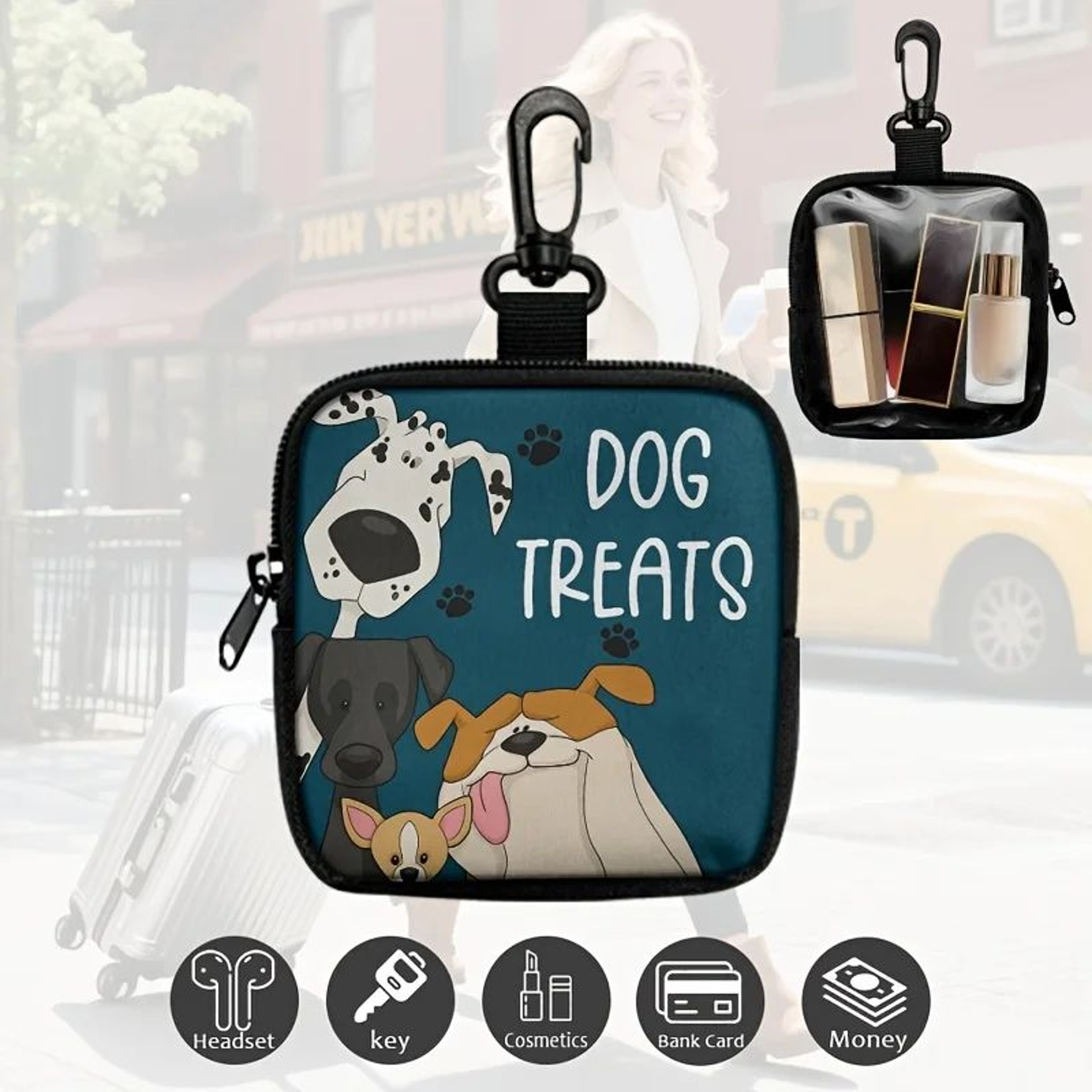 Dog Print Dog Treat Bag With Hook  Zipper  ClipOn Dog Training Treat Pouch For Walks 2