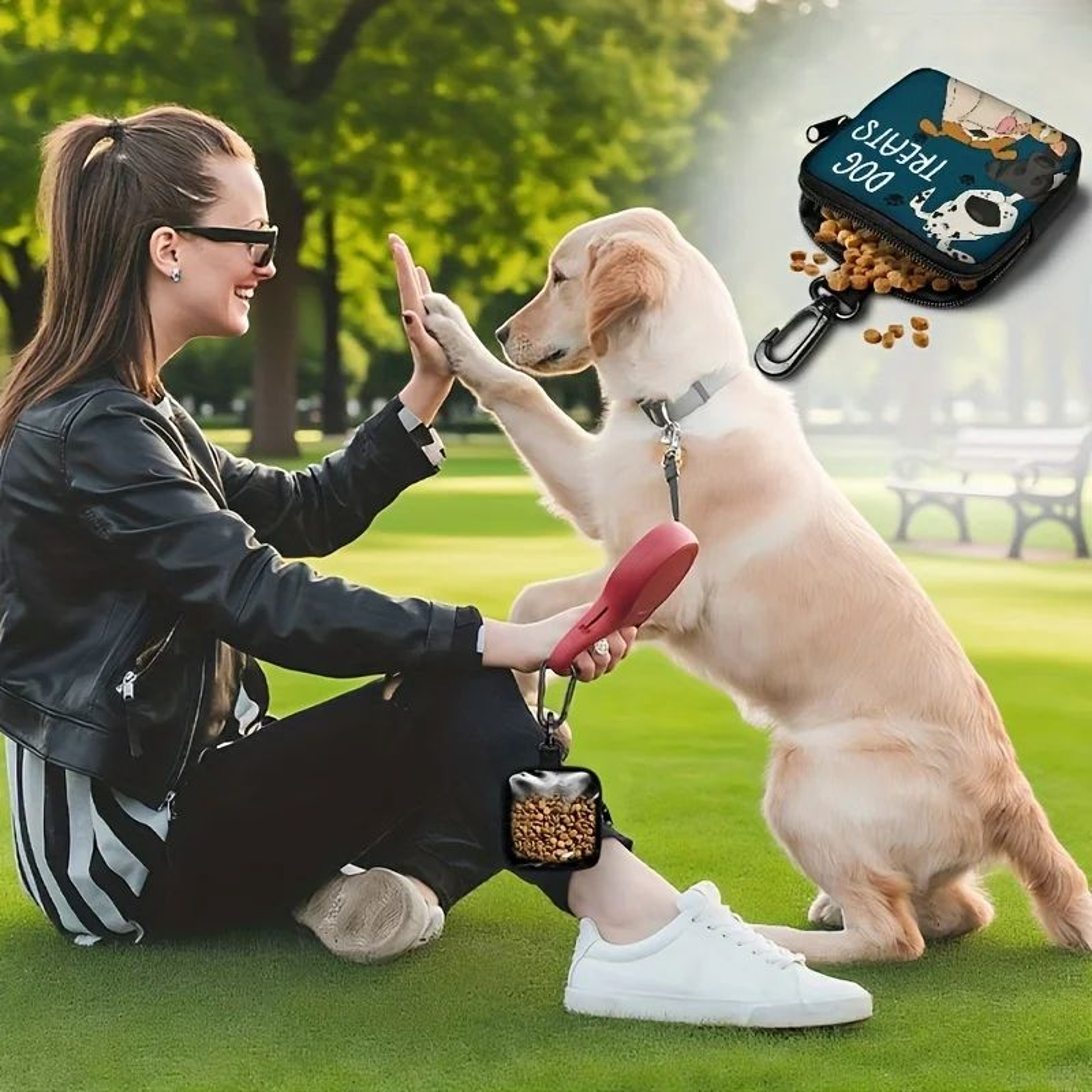 Dog Print Dog Treat Bag With Hook  Zipper  ClipOn Dog Training Treat Pouch For Walks 4