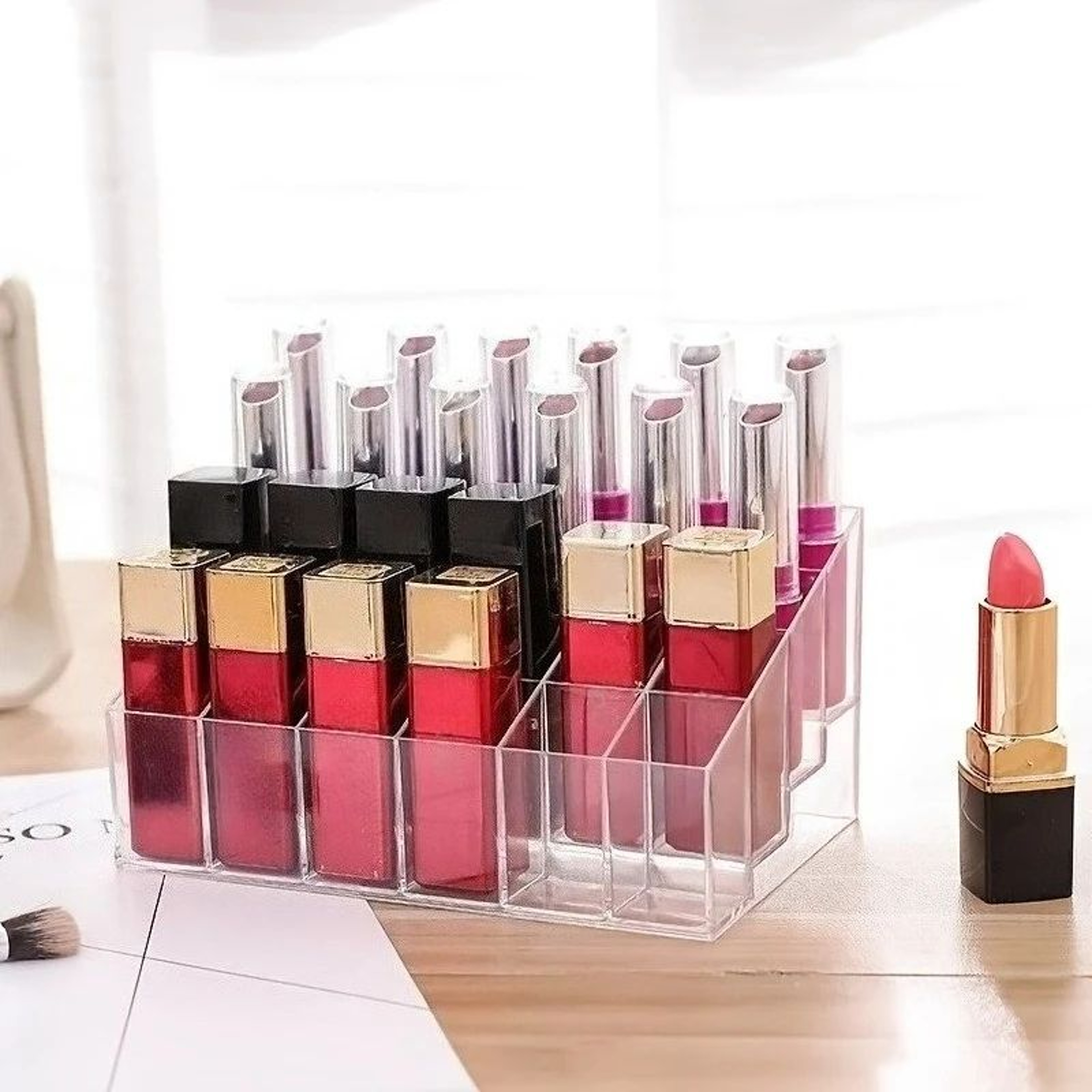 Clear Acrylic 24Slot Lipstick Organizer  Vanity Makeup Storage Box 4