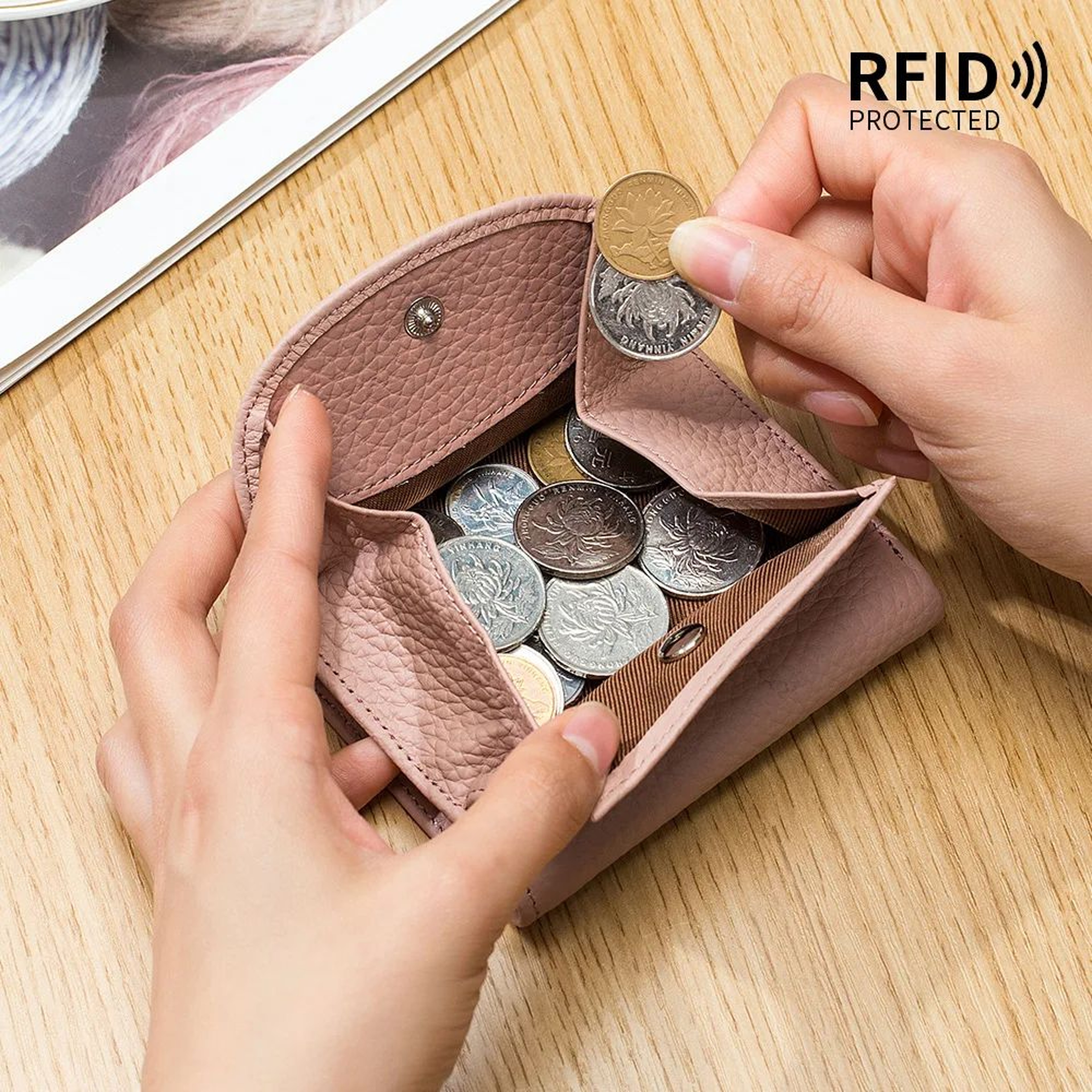 Genuine Leather Mini RFID Wallet For Women  Slim Bifold Card Holder With Coin Pocket 2
