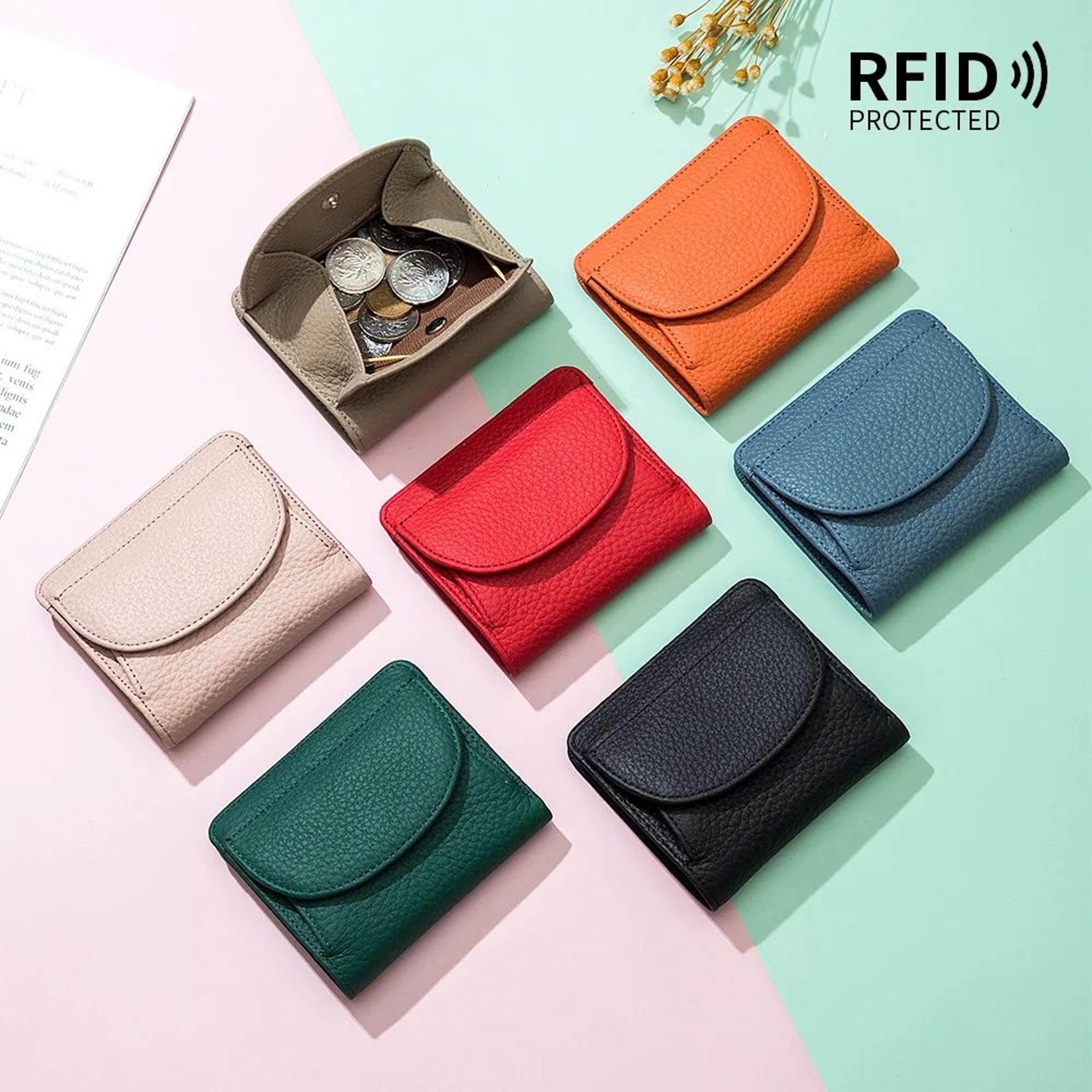 Genuine Leather Mini RFID Wallet For Women  Slim Bifold Card Holder With Coin Pocket 5