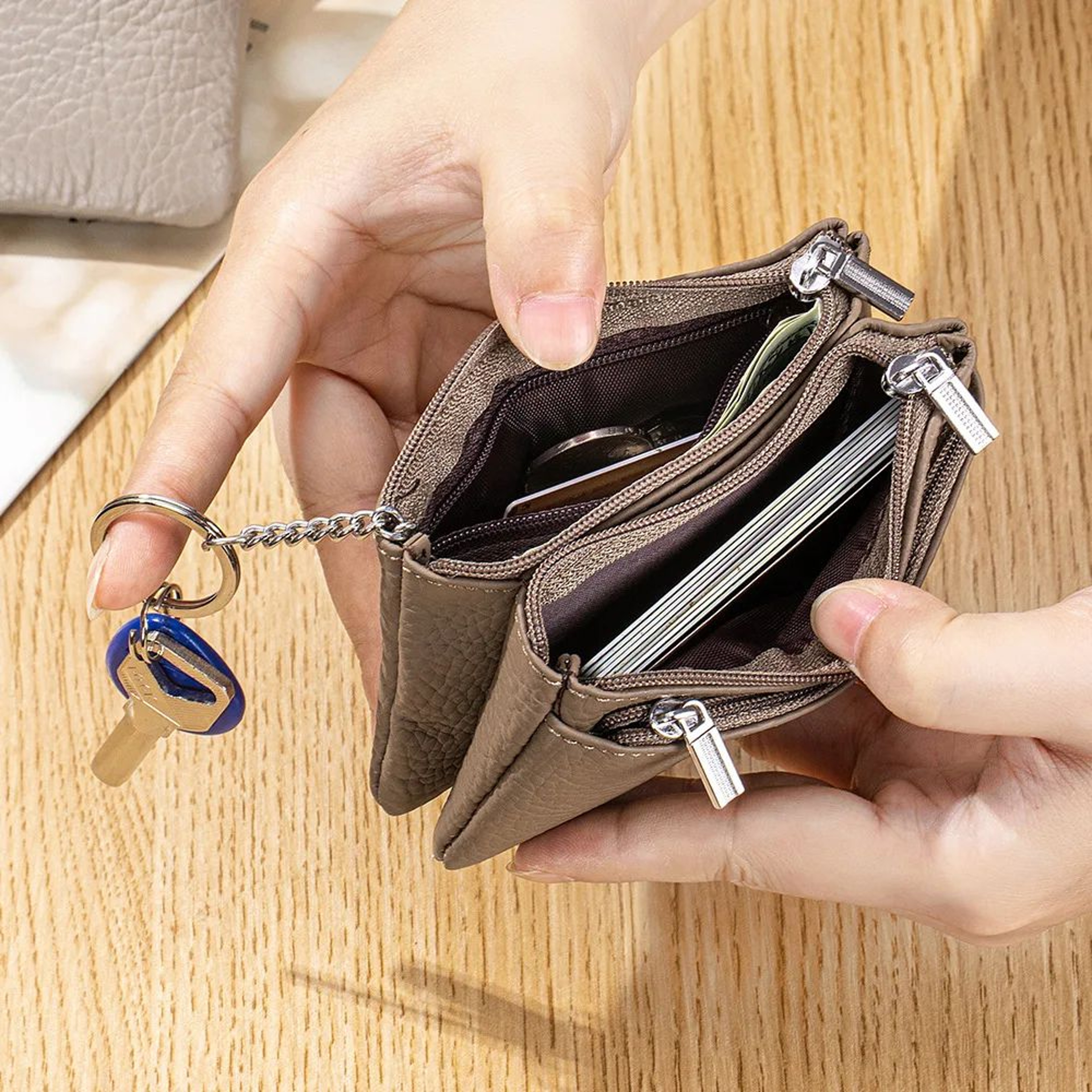 Soft Genuine Leather Zipper Wallet For Women Large Capacity Coin Purse With Keychain 2