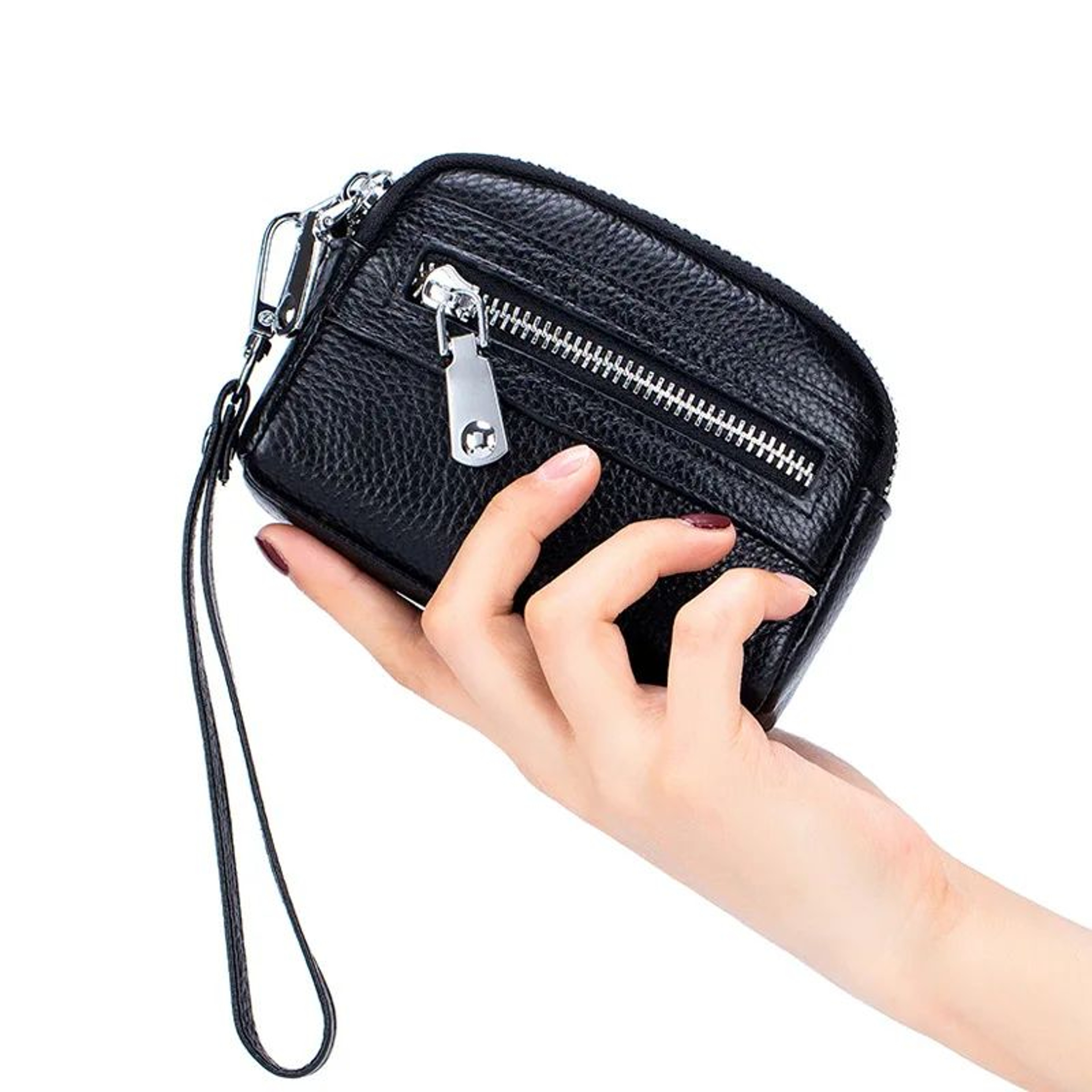 Genuine Leather DoubleZip Wristlet Wallet For Women Large Capacity Card Holder  Coin Purse 1