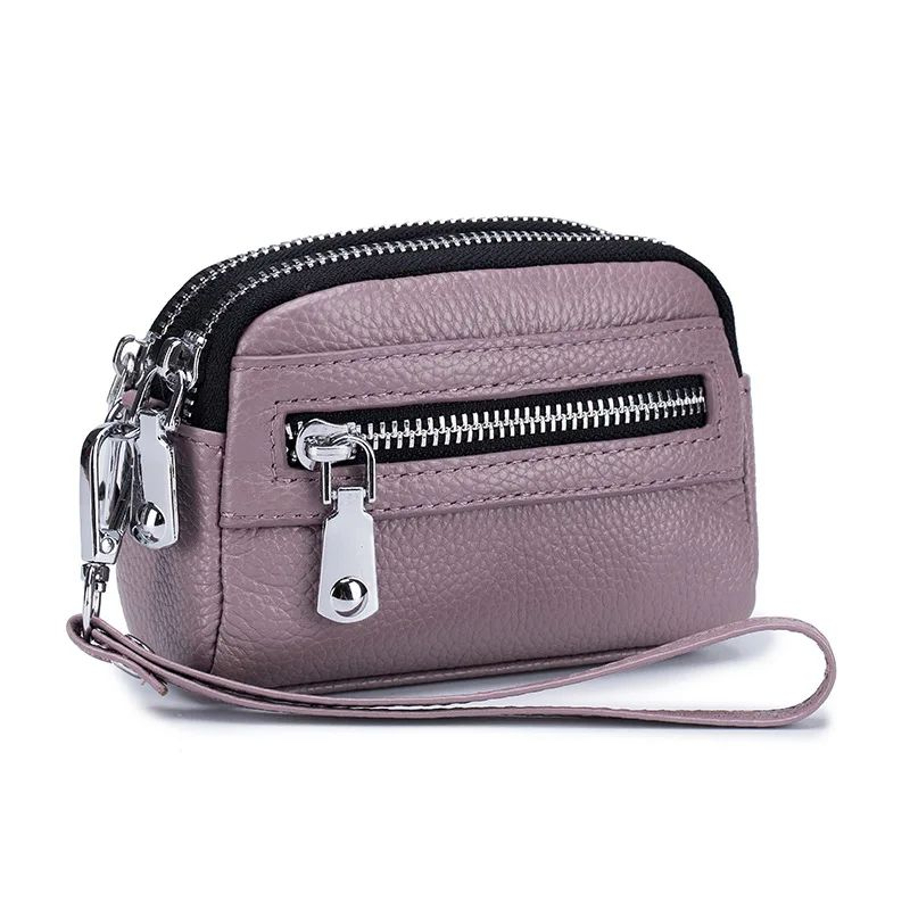 Genuine Leather DoubleZip Wristlet Wallet For Women Large Capacity Card Holder  Coin Purse 11
