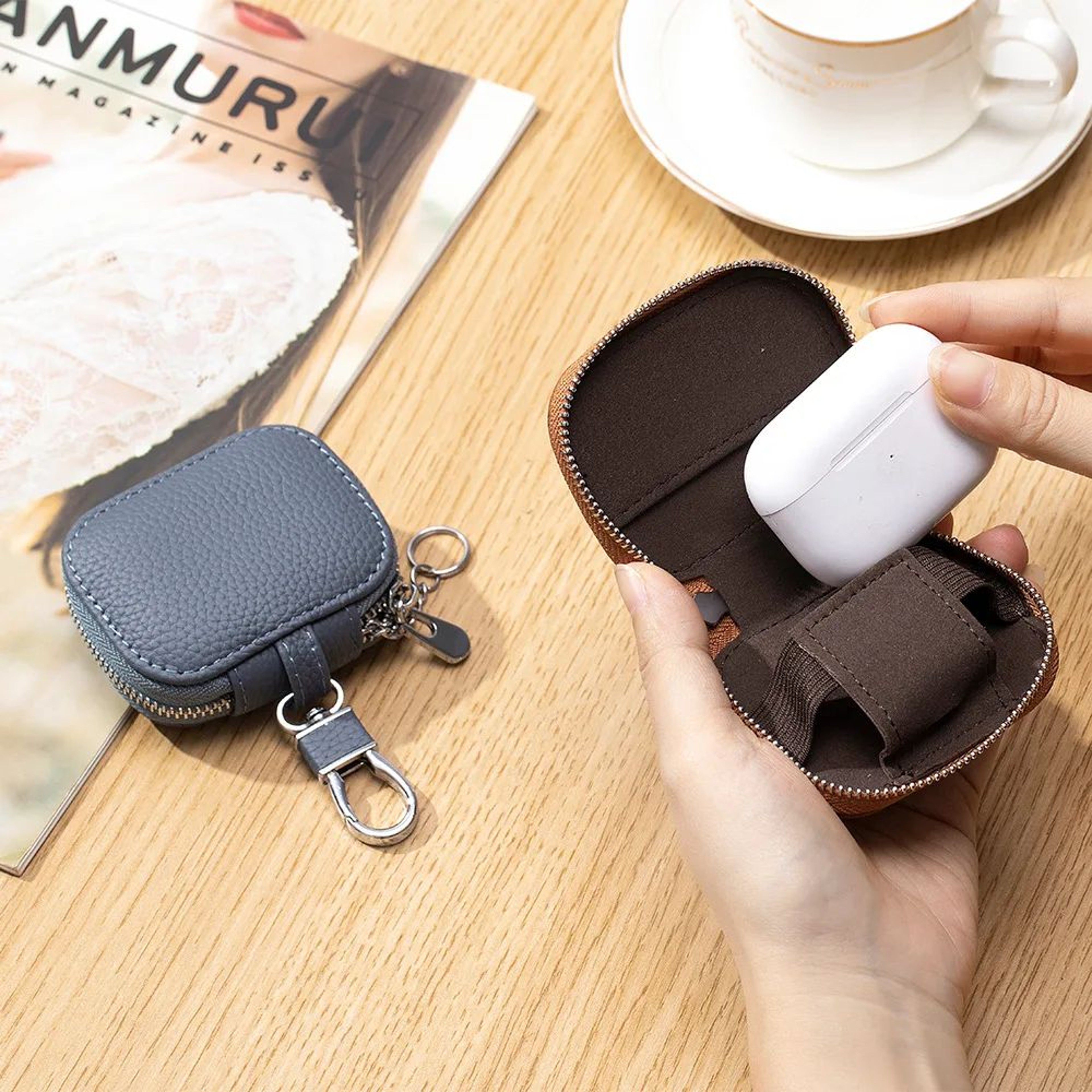 Premium Genuine Leather Key  Earphone Organizer Pouch  Universal Unisex Protective Case 0