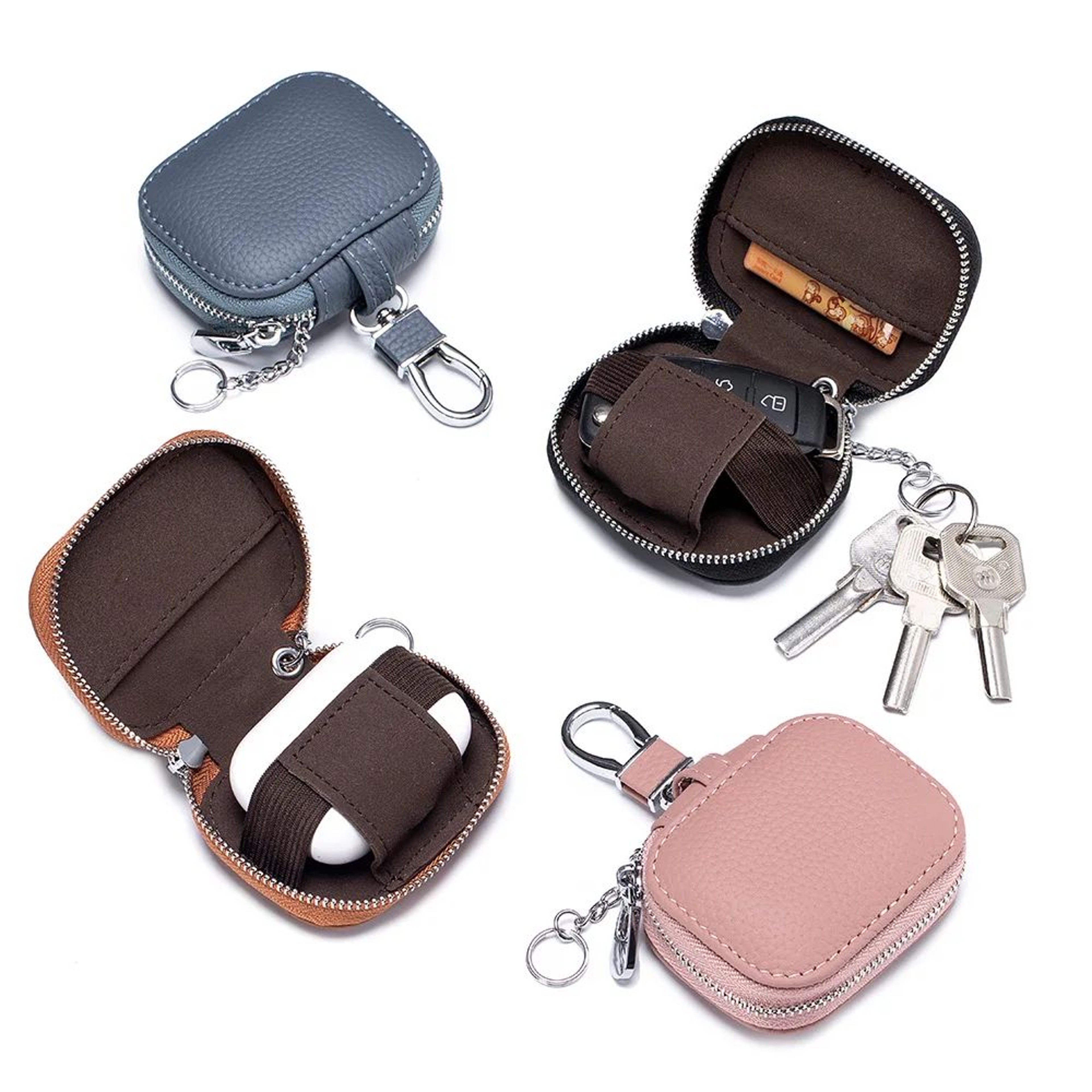 Premium Genuine Leather Key  Earphone Organizer Pouch  Universal Unisex Protective Case 1