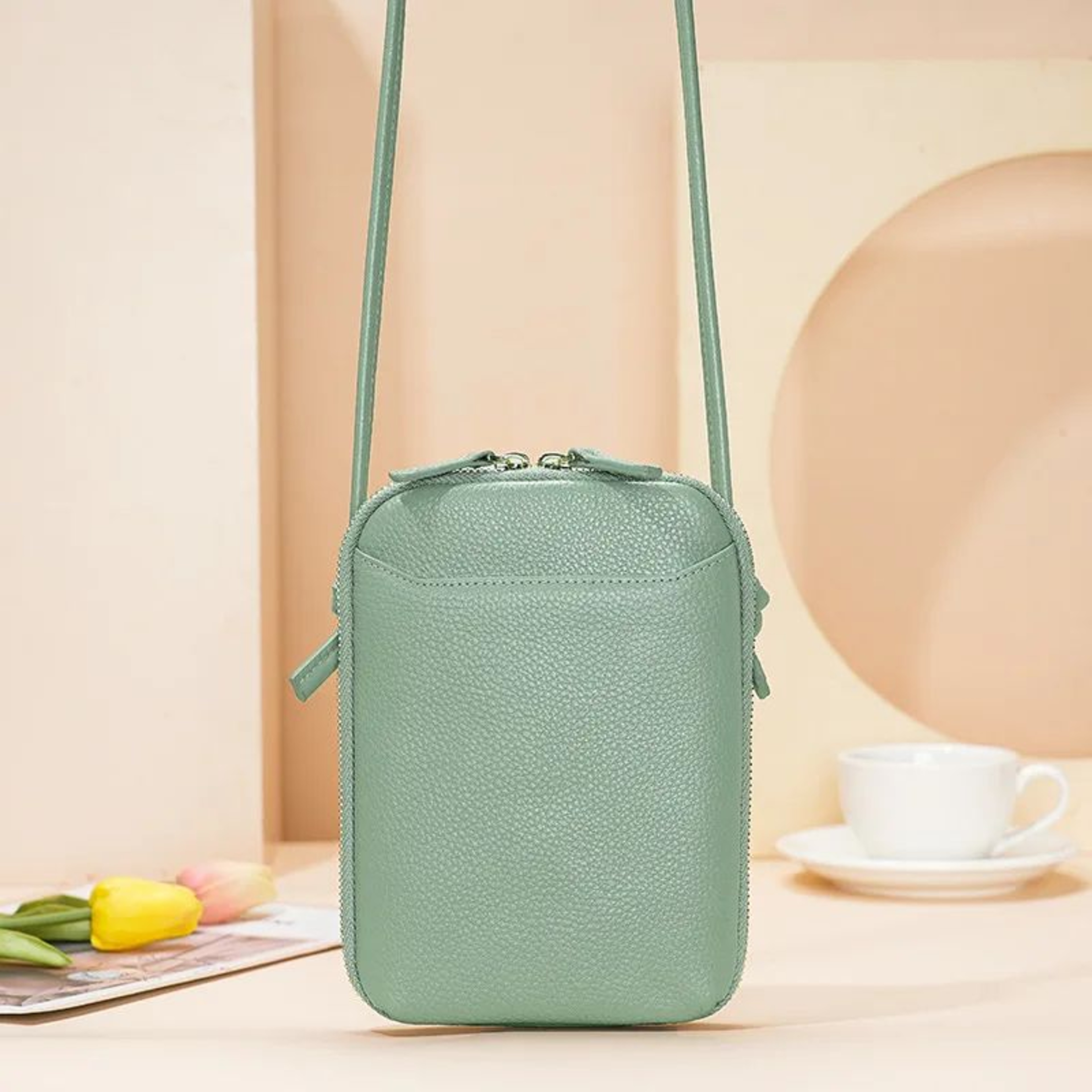 Genuine Leather Crossbody Bag For Women  Zipper Shoulder Bag Large Capacity Phone Purse 3