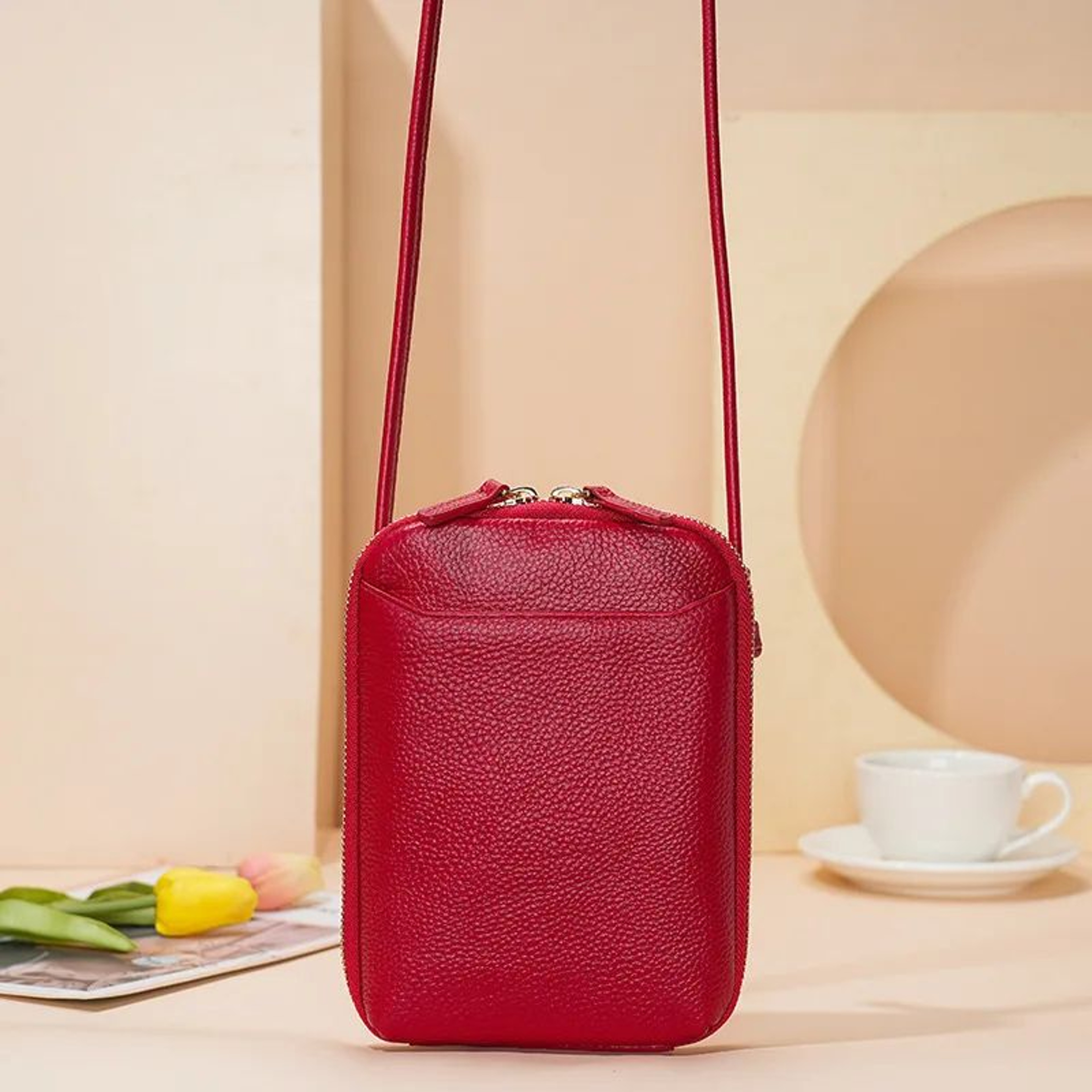 Genuine Leather Crossbody Bag For Women  Zipper Shoulder Bag Large Capacity Phone Purse 6