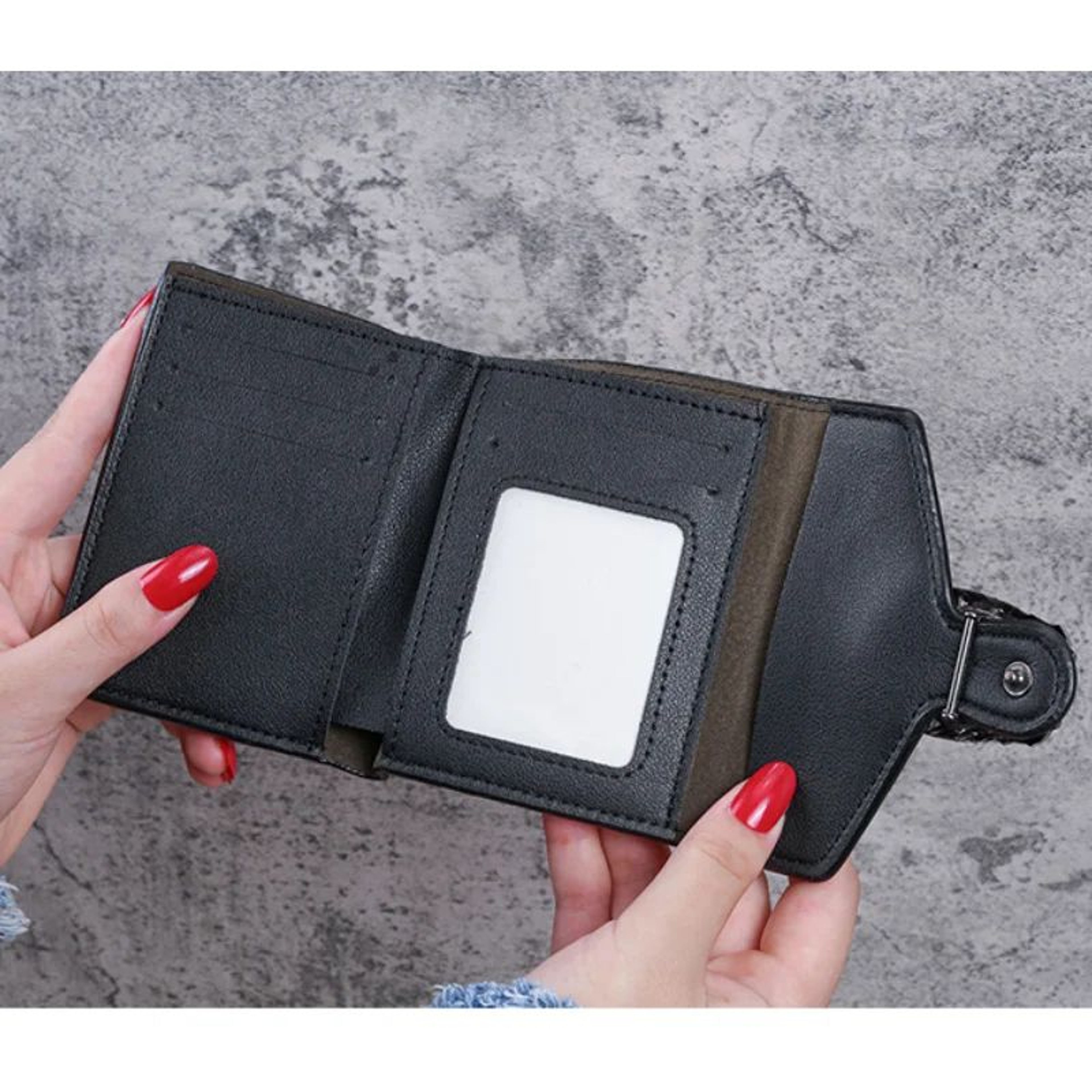 Mini Womens Wallet In Lychee Texture PU Leather  Small Bifold Wallet With Coin Pocket  Card Slots 2