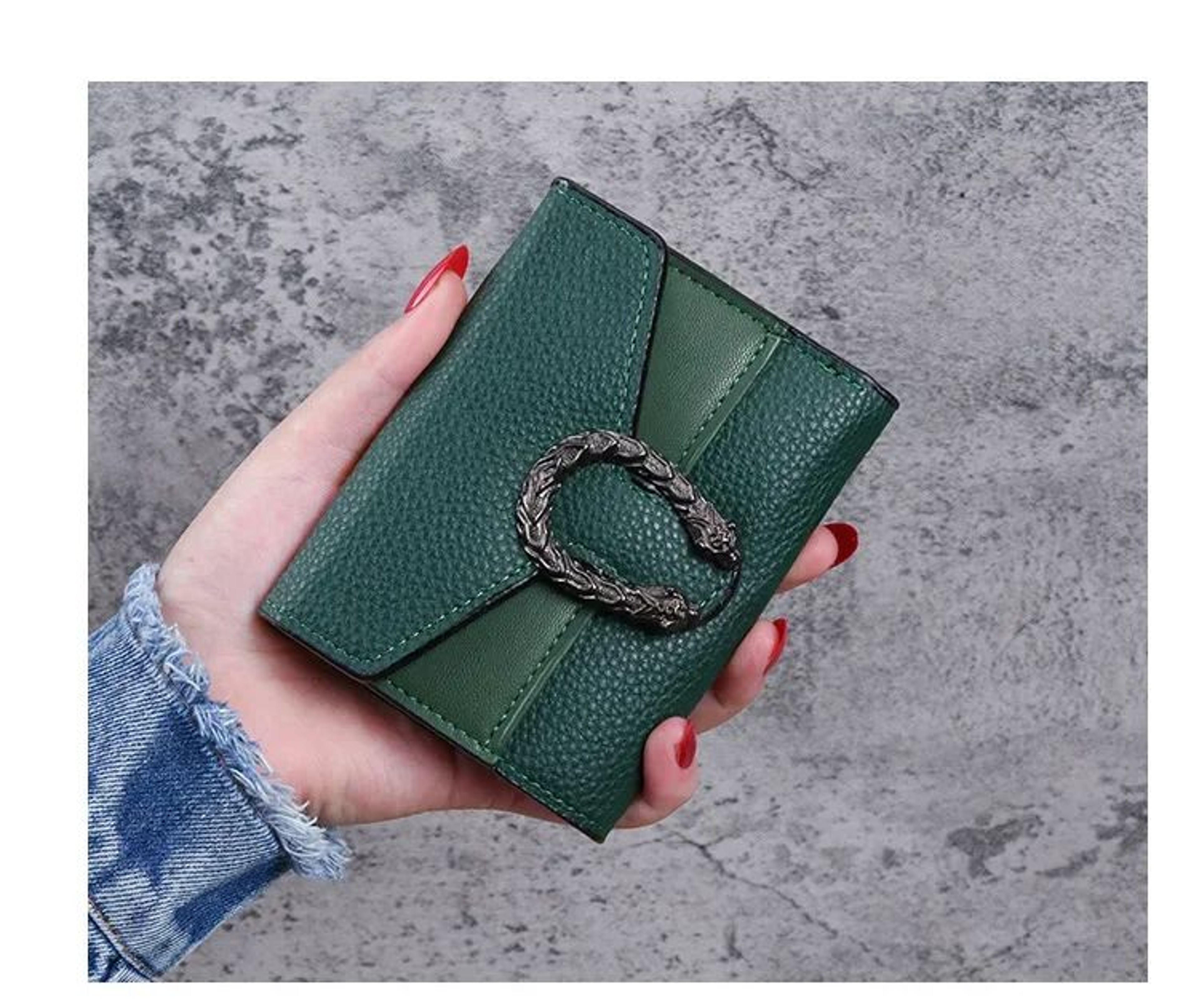 Mini Womens Wallet In Lychee Texture PU Leather  Small Bifold Wallet With Coin Pocket  Card Slots 5