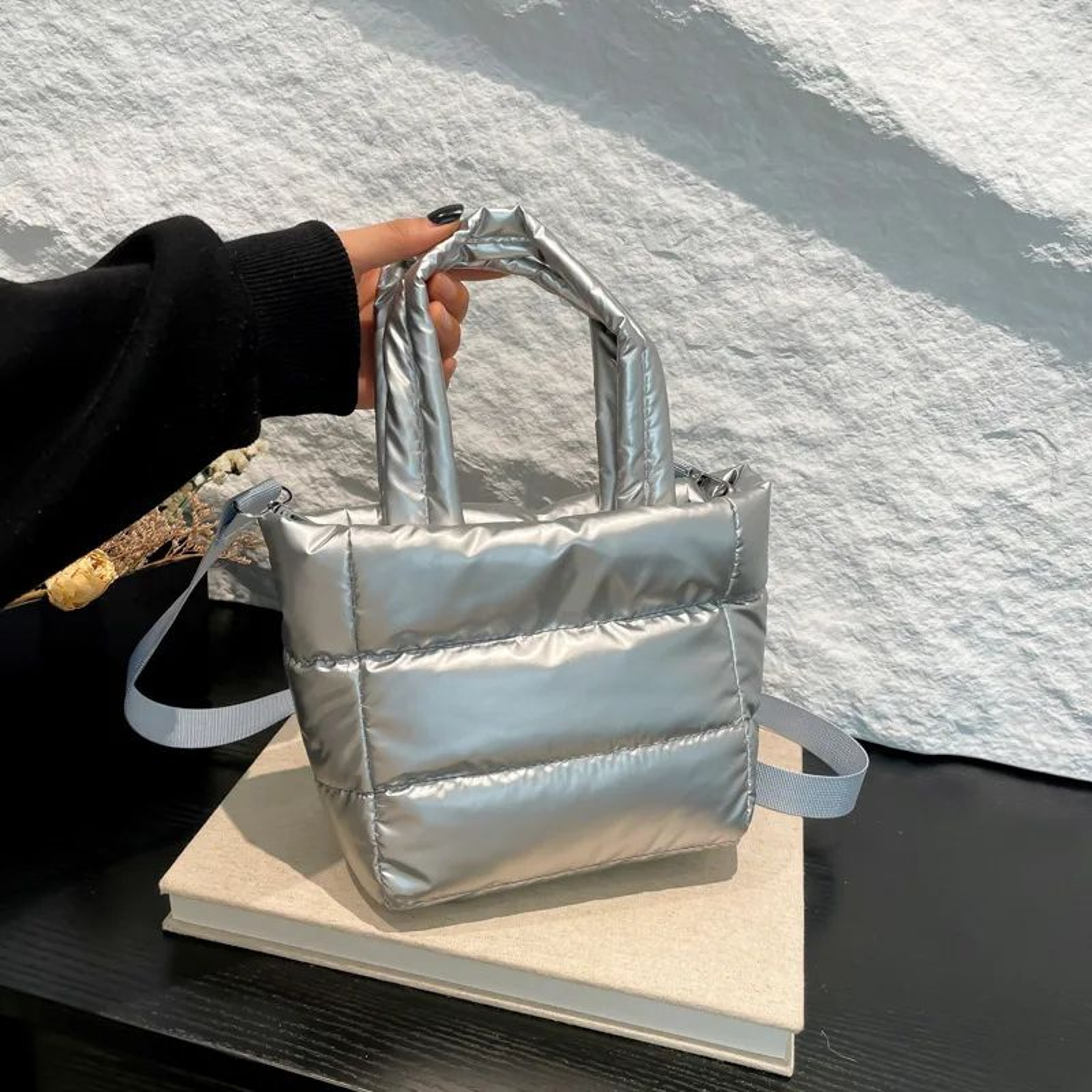 Puffer Tote Bag For Women  Quilted Lightweight LargeCapacity Shoulder Handbag With Adjustable Strap 0