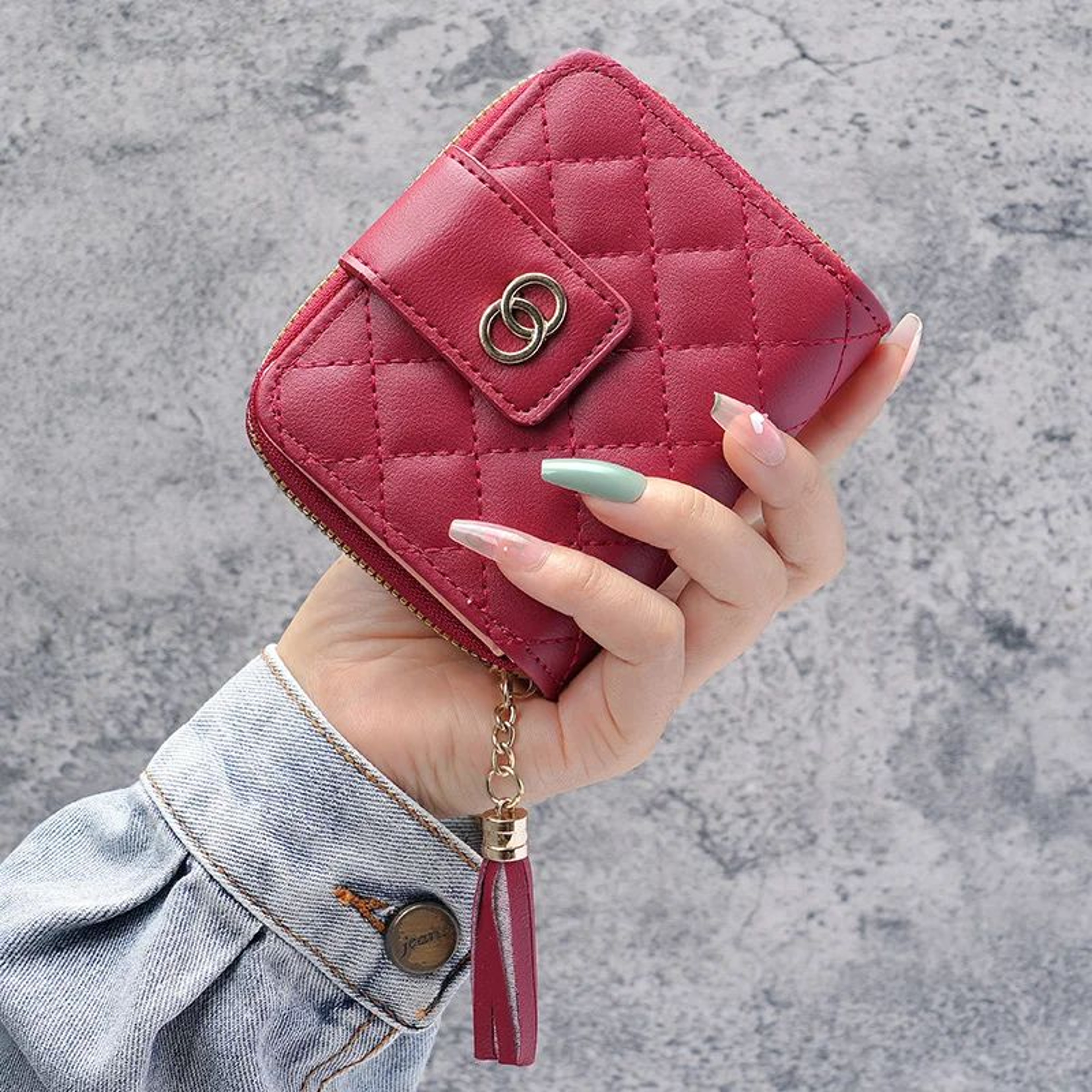 Premium Womens Minimalist Short Wallet  Large Capacity Purse With Tassel Accent 3
