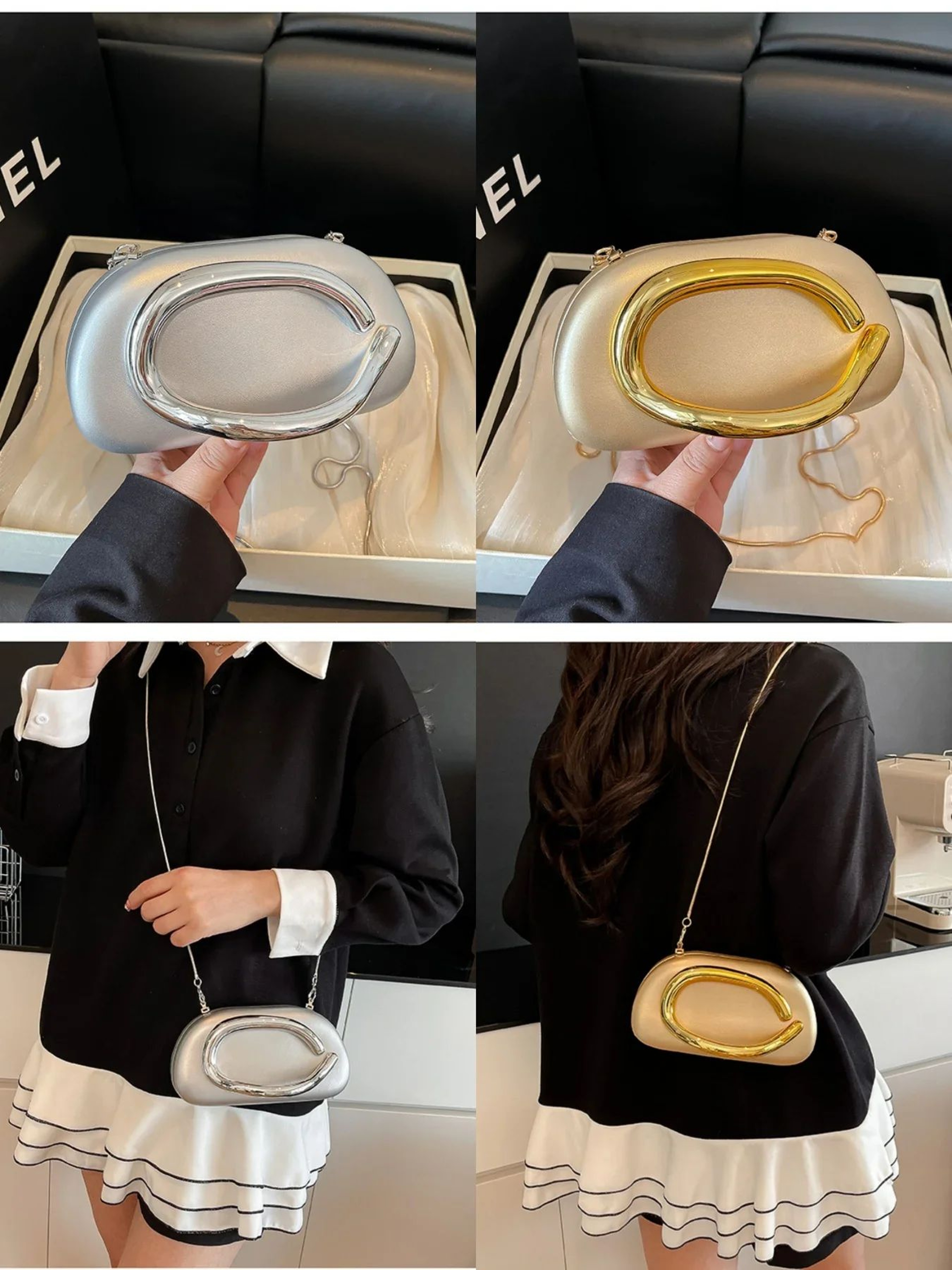 Elegant Satin Evening Clutch Bag With Chain Strap For Weddings And Parties 5