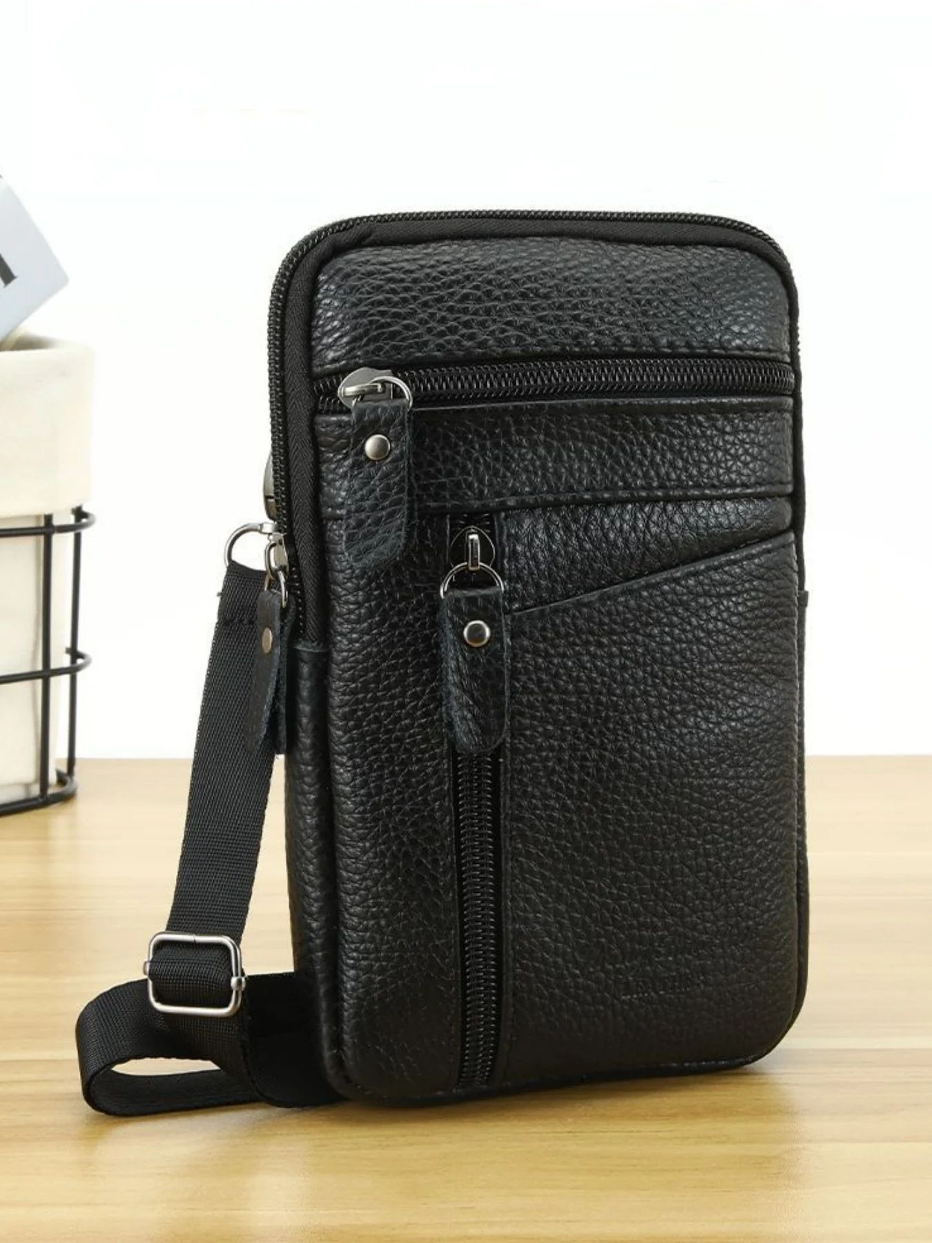 Rugged Mens Leather Waist  Crossbody Bag  Convertible Belt Sling With Long Strap 6