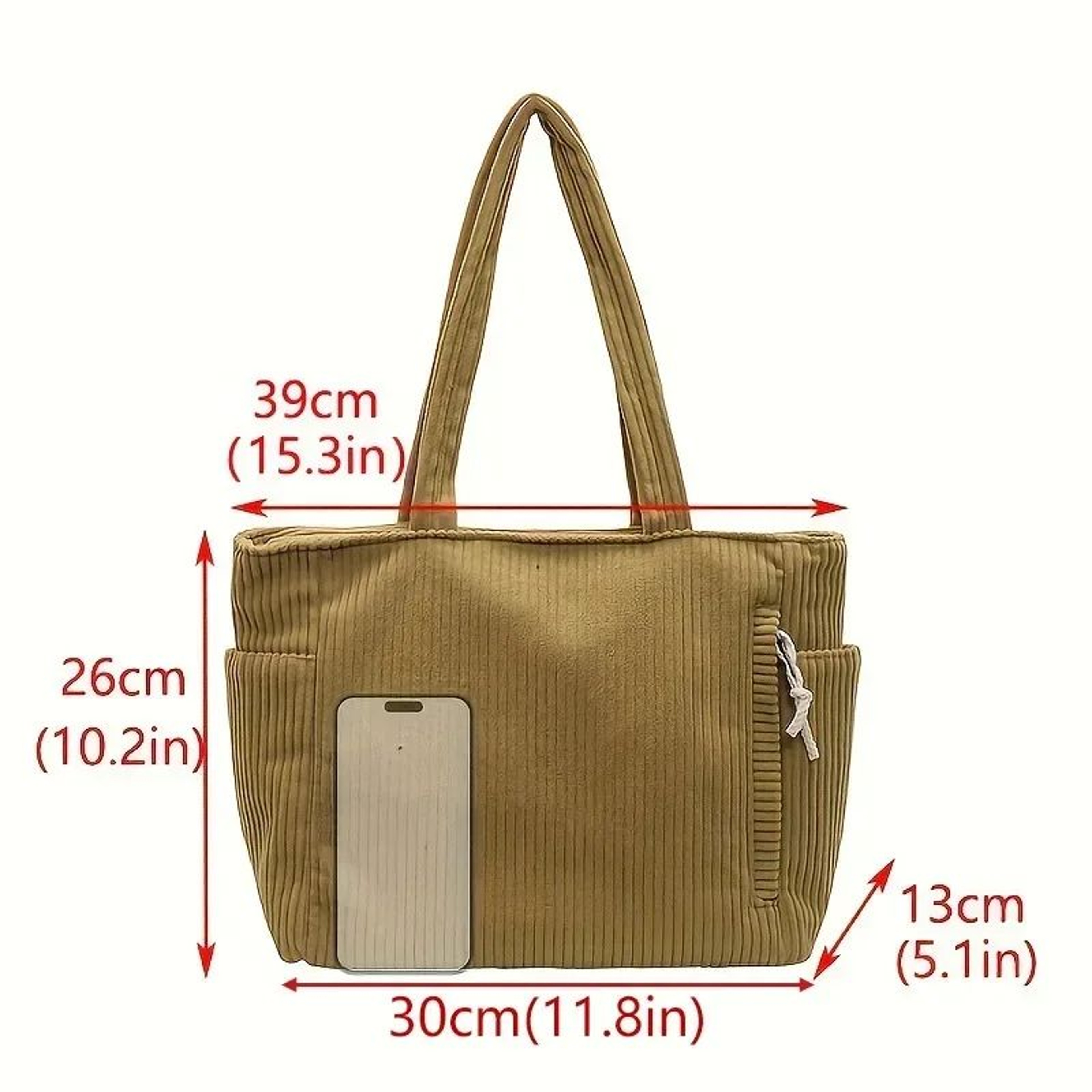 Forest Corduroy Tote Bag  Spacious Vintage Shoulder Carryall For Everyday Work  Weekend 4