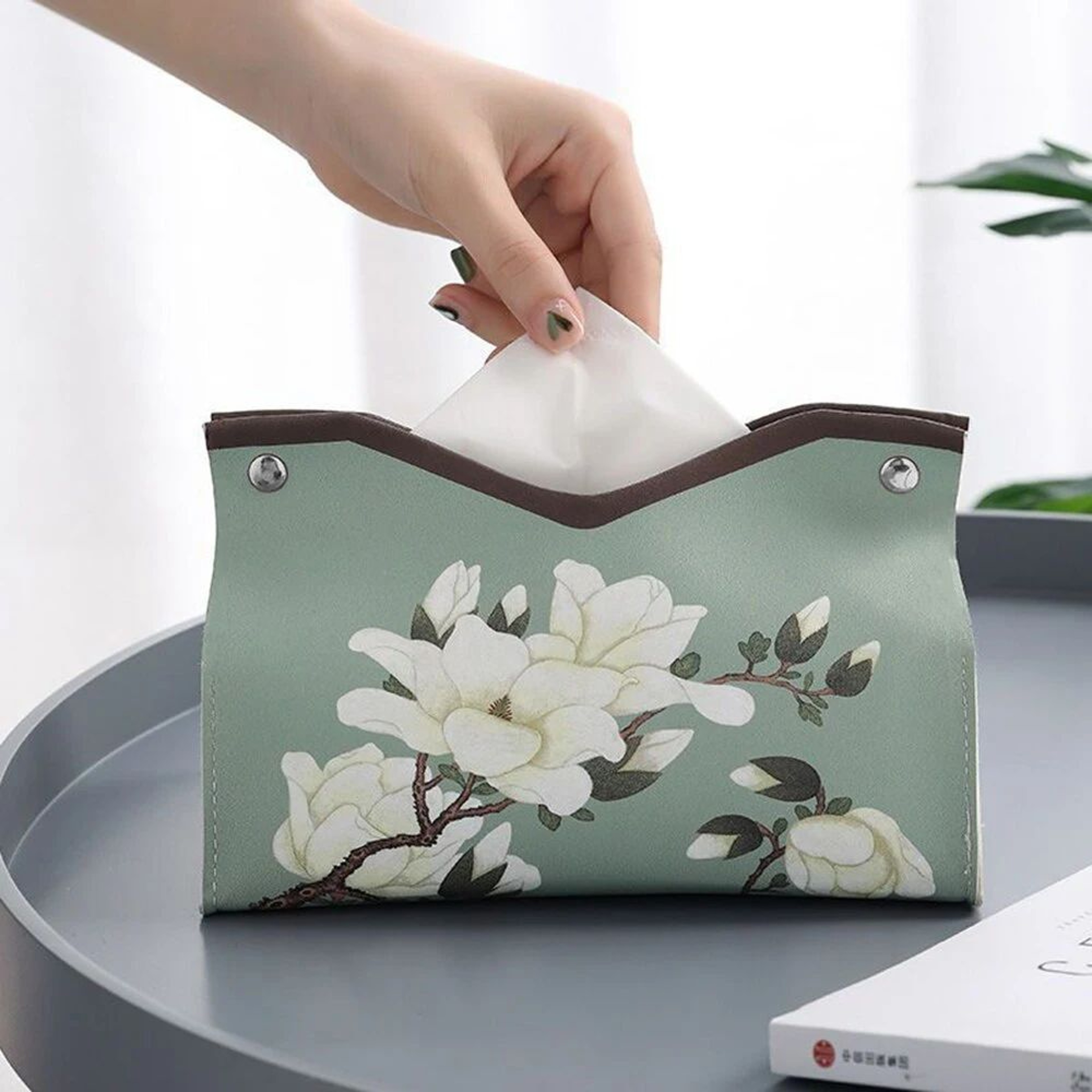 Vintage Floral PU Leather Tissue Box Cover For Living Room And Kitchen Decor 3