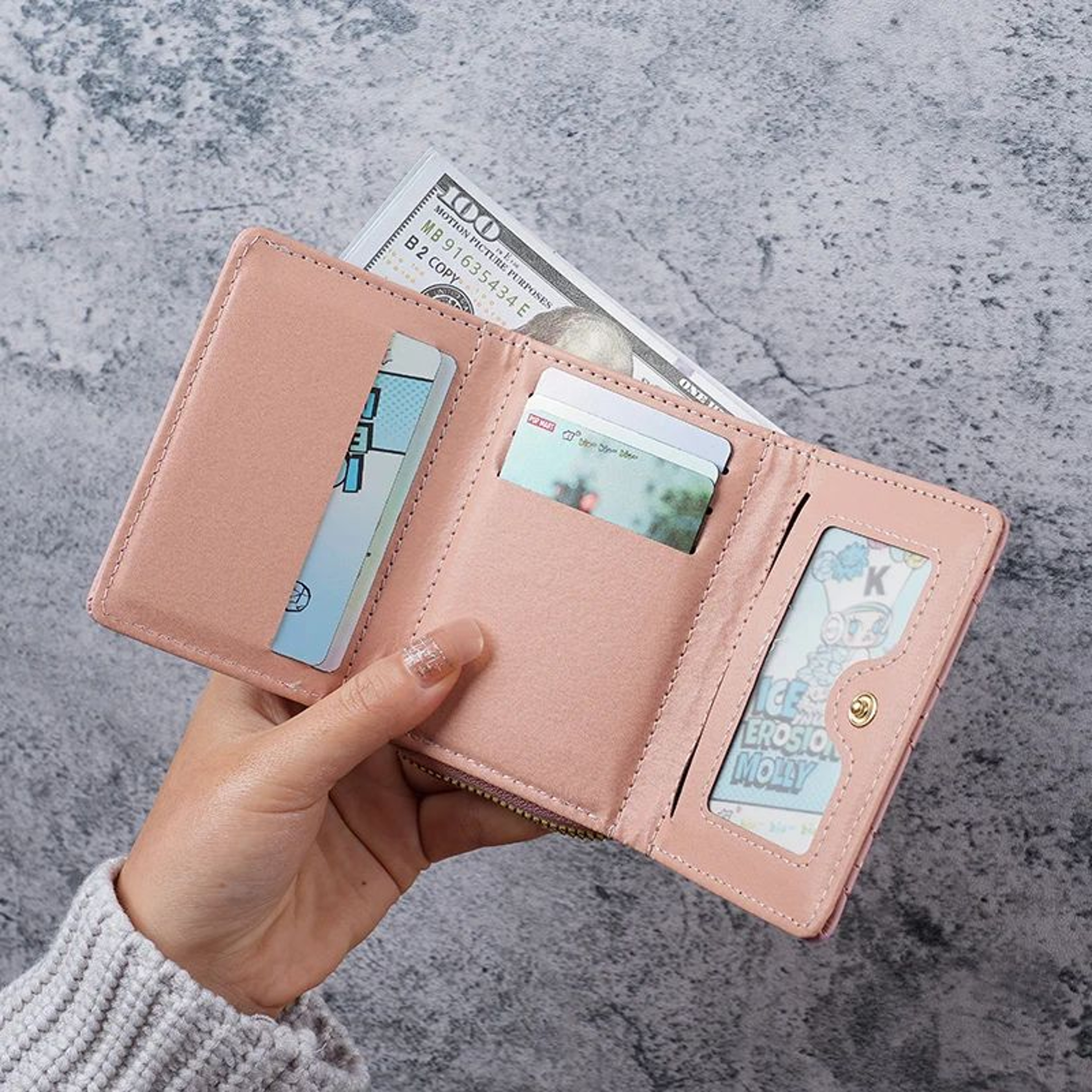Classic Trifold PU Leather Heart Wallet  Compact Womens Card  Coin Organizer 3