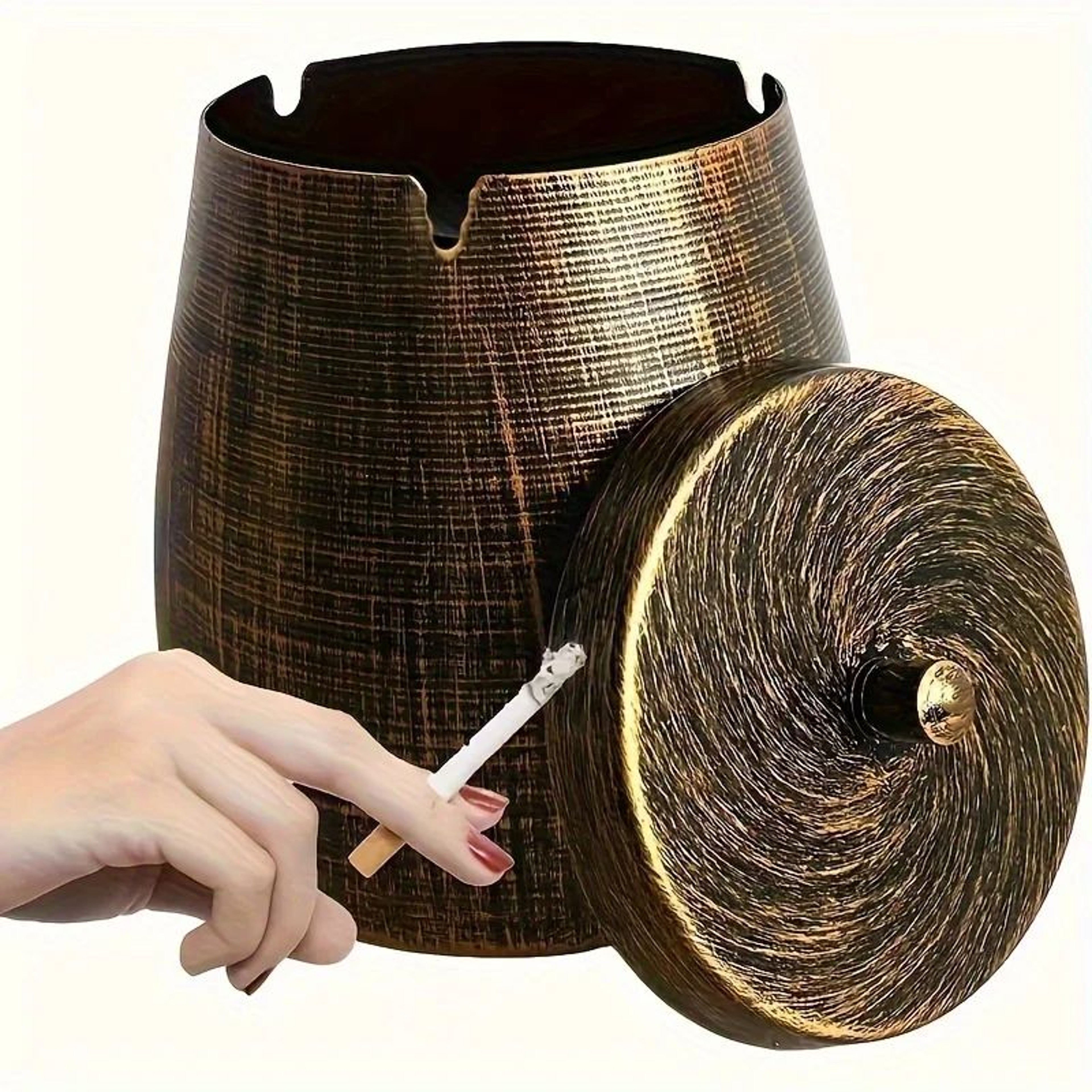 Windproof Metal Ashtray With Lid  Smokeless OdorLock Design For Indoor  Outdoor Use 1