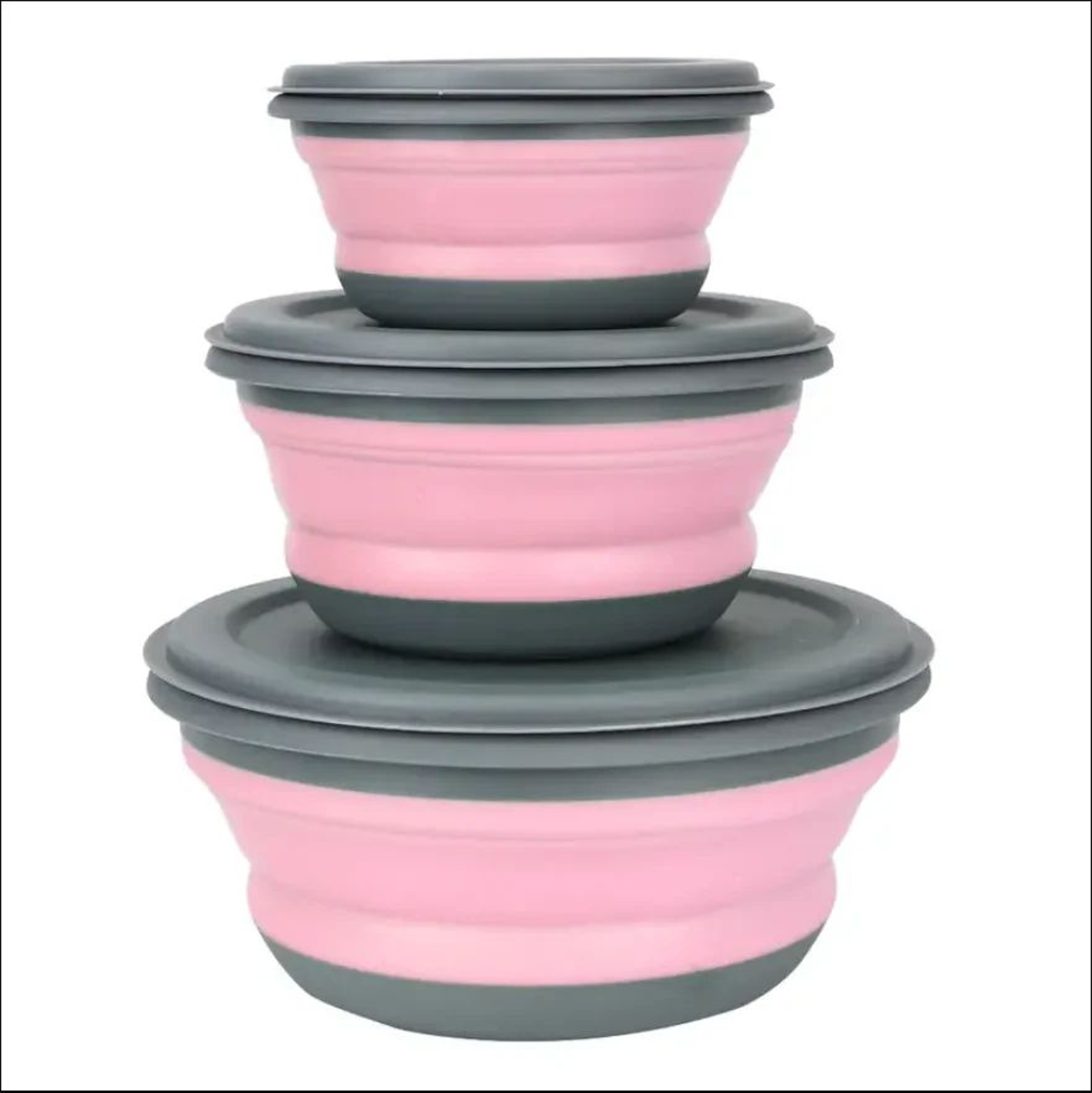 Collapsible Silicone Lunch Box Set With Lids  Portable Camping  Picnic Food Containers 3Piece 6