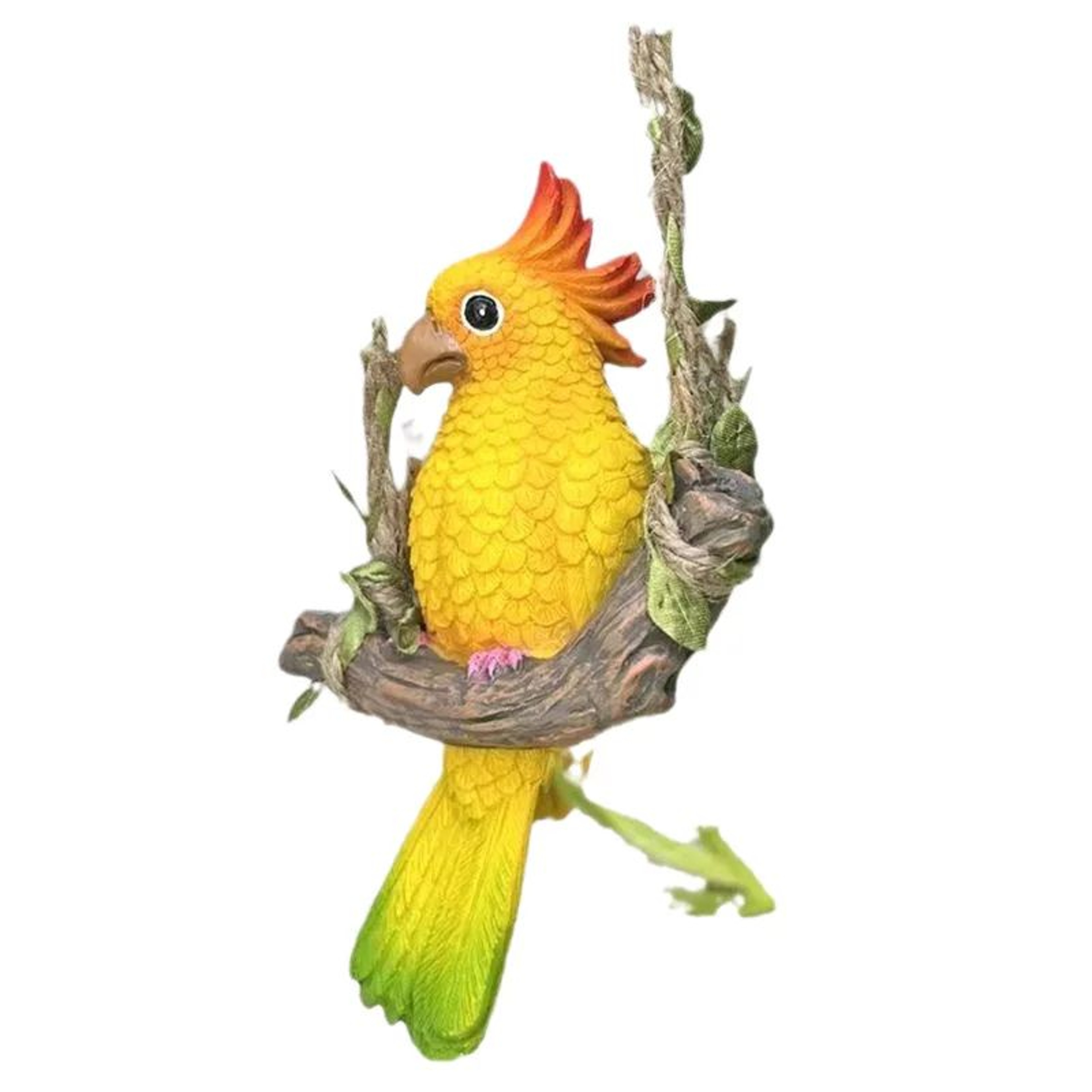 Tropical Parrot Garden Hanging Statue  Resin Outdoor Animal Decor With Wooden Swing 4