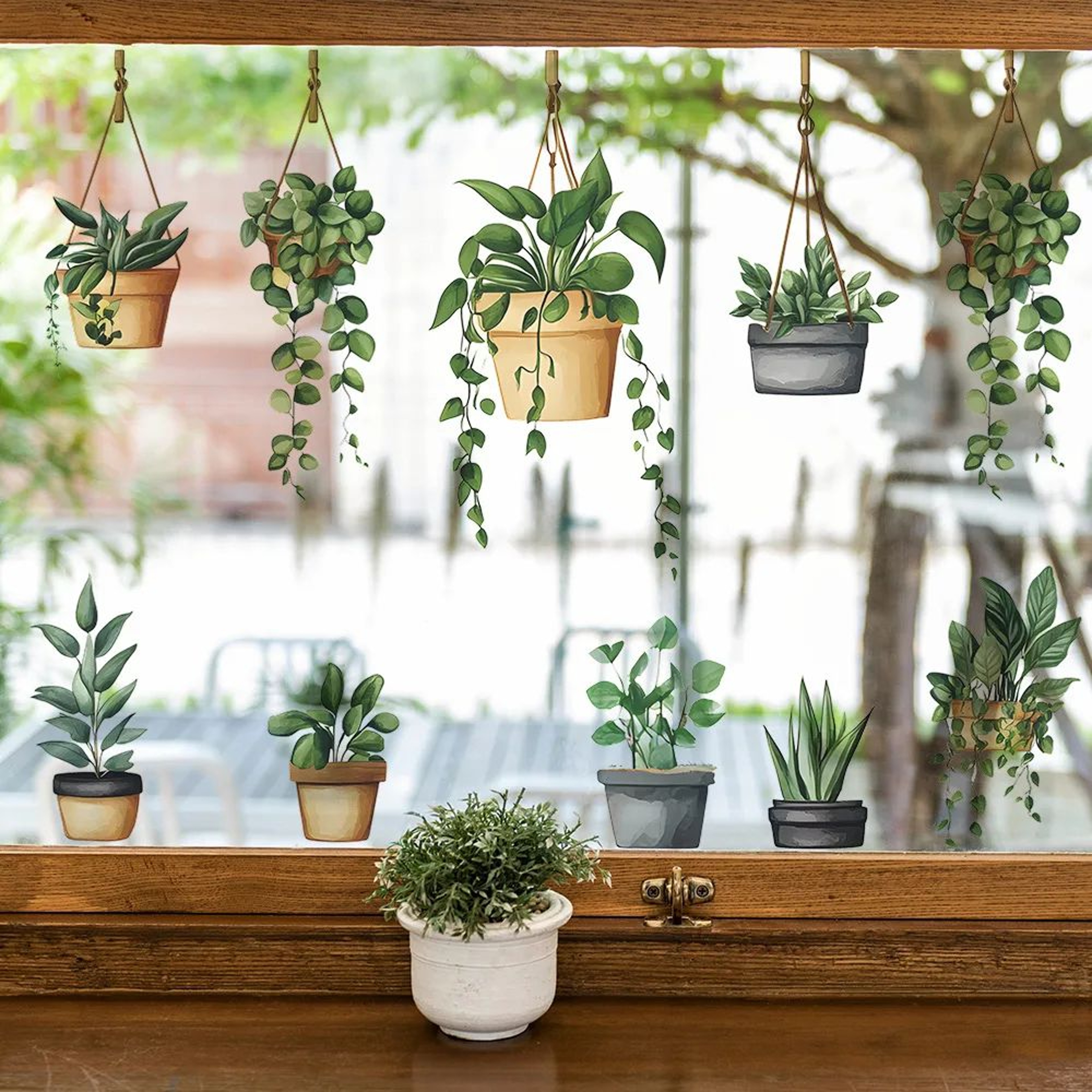 Hanging Potted Plant Window Clings Set  Reusable Removable Window Stickers For Fresh Botanical Deco 0