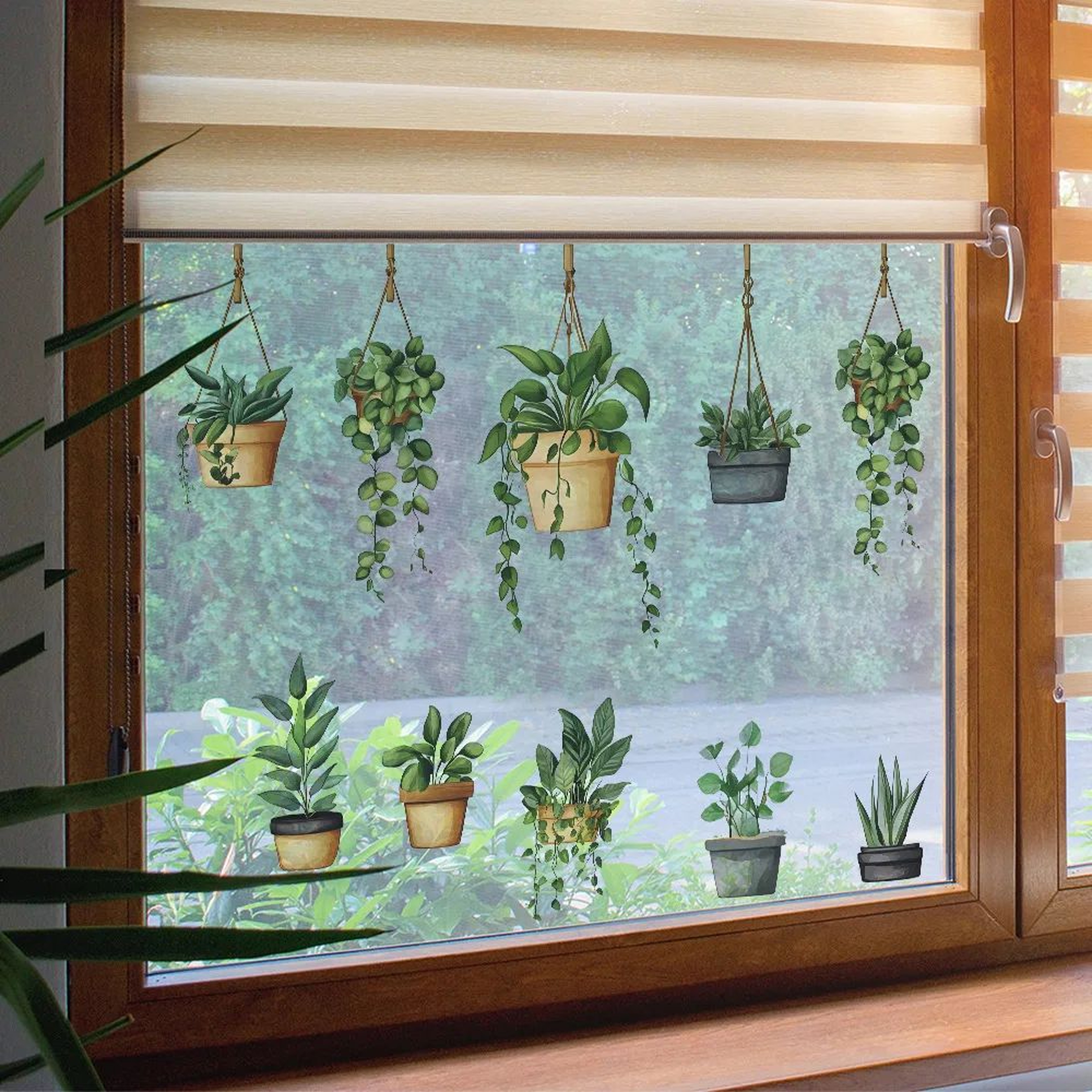 Hanging Potted Plant Window Clings Set  Reusable Removable Window Stickers For Fresh Botanical Deco 2