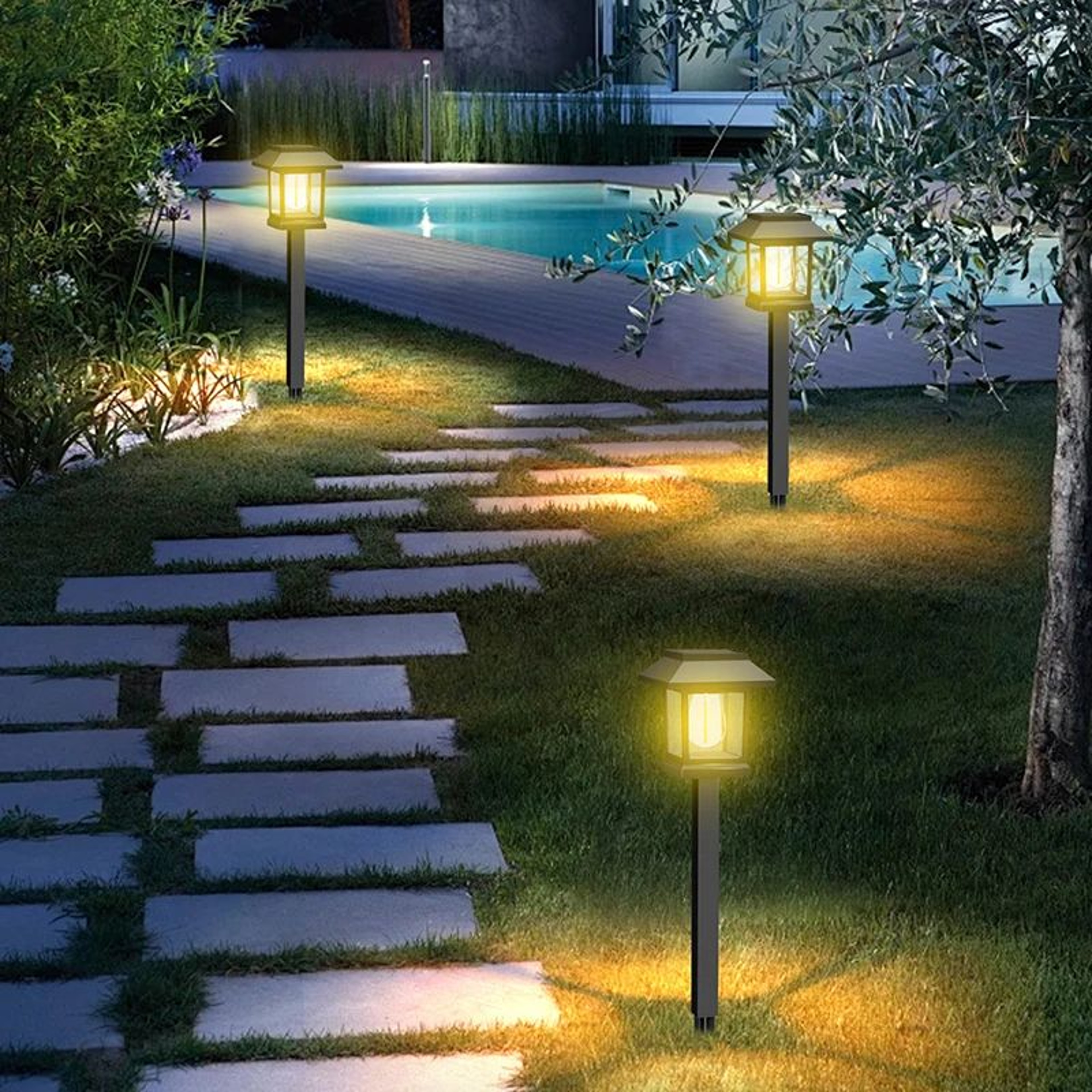 2Pack Solar Pathway Lights Outdoor Waterproof Auto OnOff Garden  Walkway Stakes 4