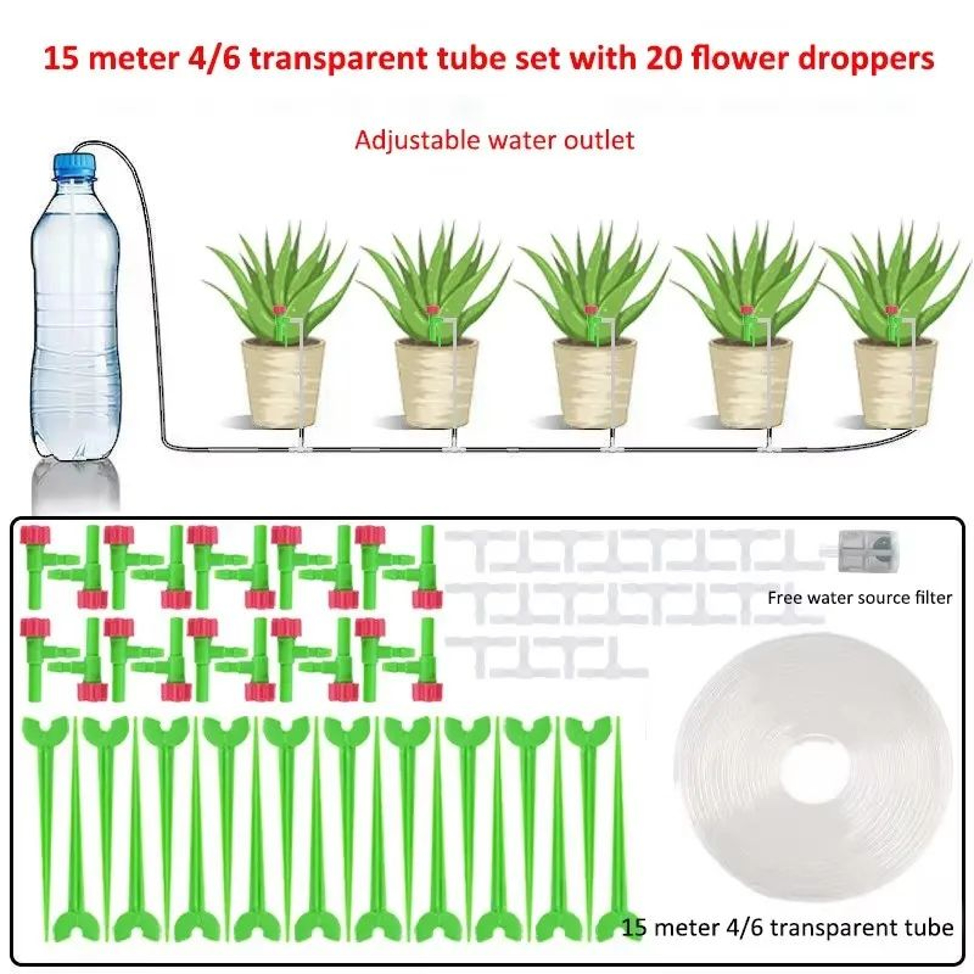 Garden Adjustable Drip Irrigation Kit With Regulating Valve 47mm Irrigation Hose Micro Drippers For 15