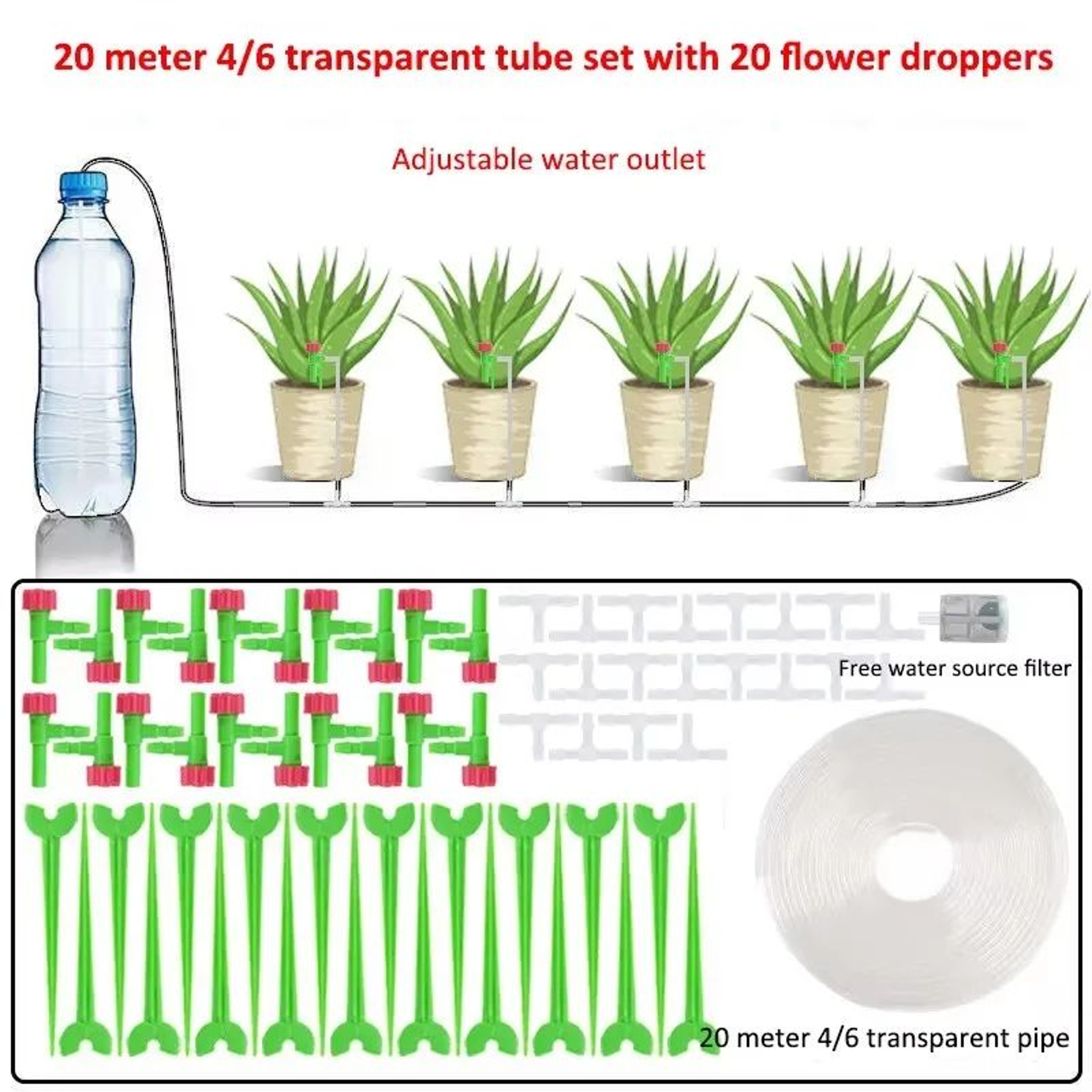 Garden Adjustable Drip Irrigation Kit With Regulating Valve 47mm Irrigation Hose Micro Drippers For 16