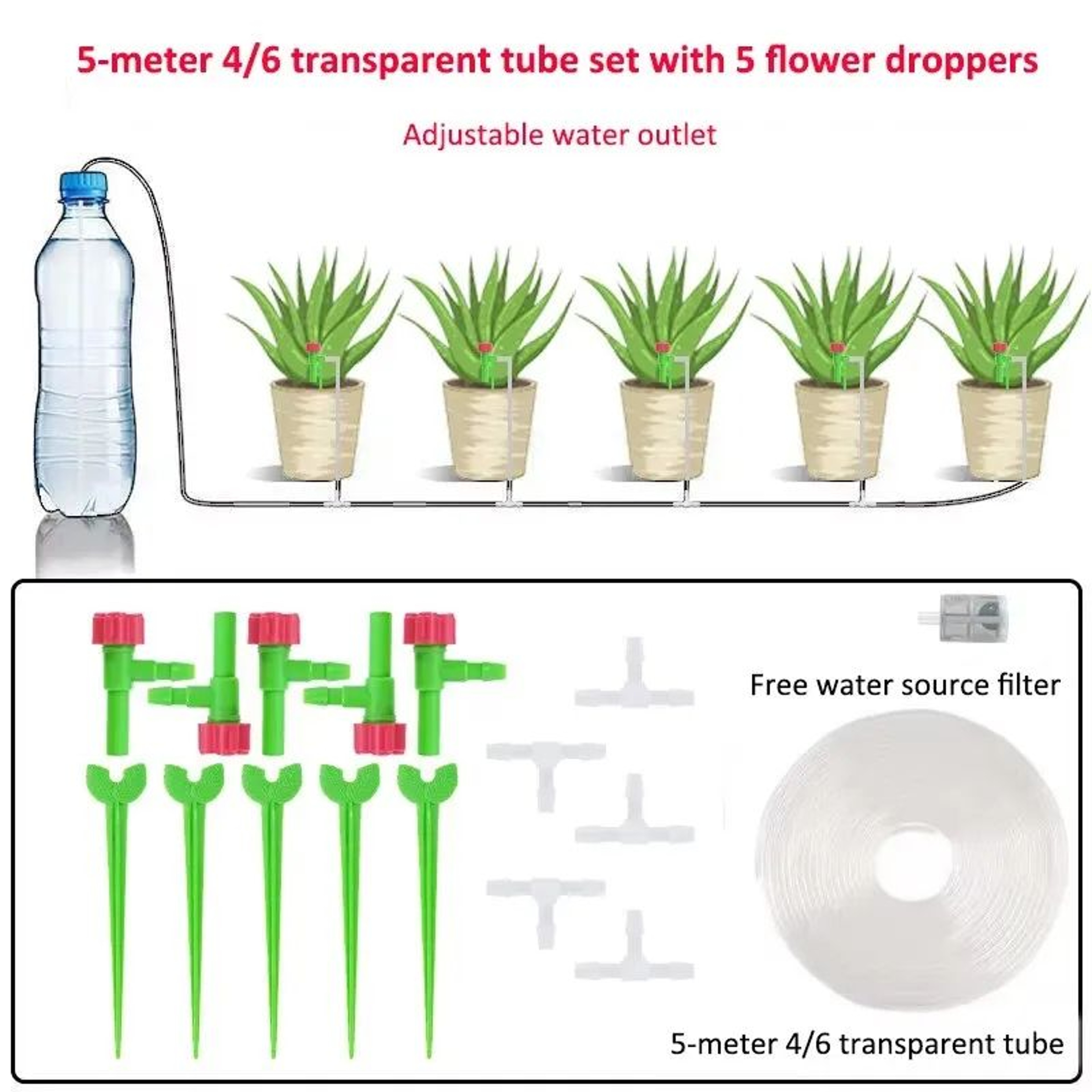 Garden Adjustable Drip Irrigation Kit With Regulating Valve 47mm Irrigation Hose Micro Drippers For 14